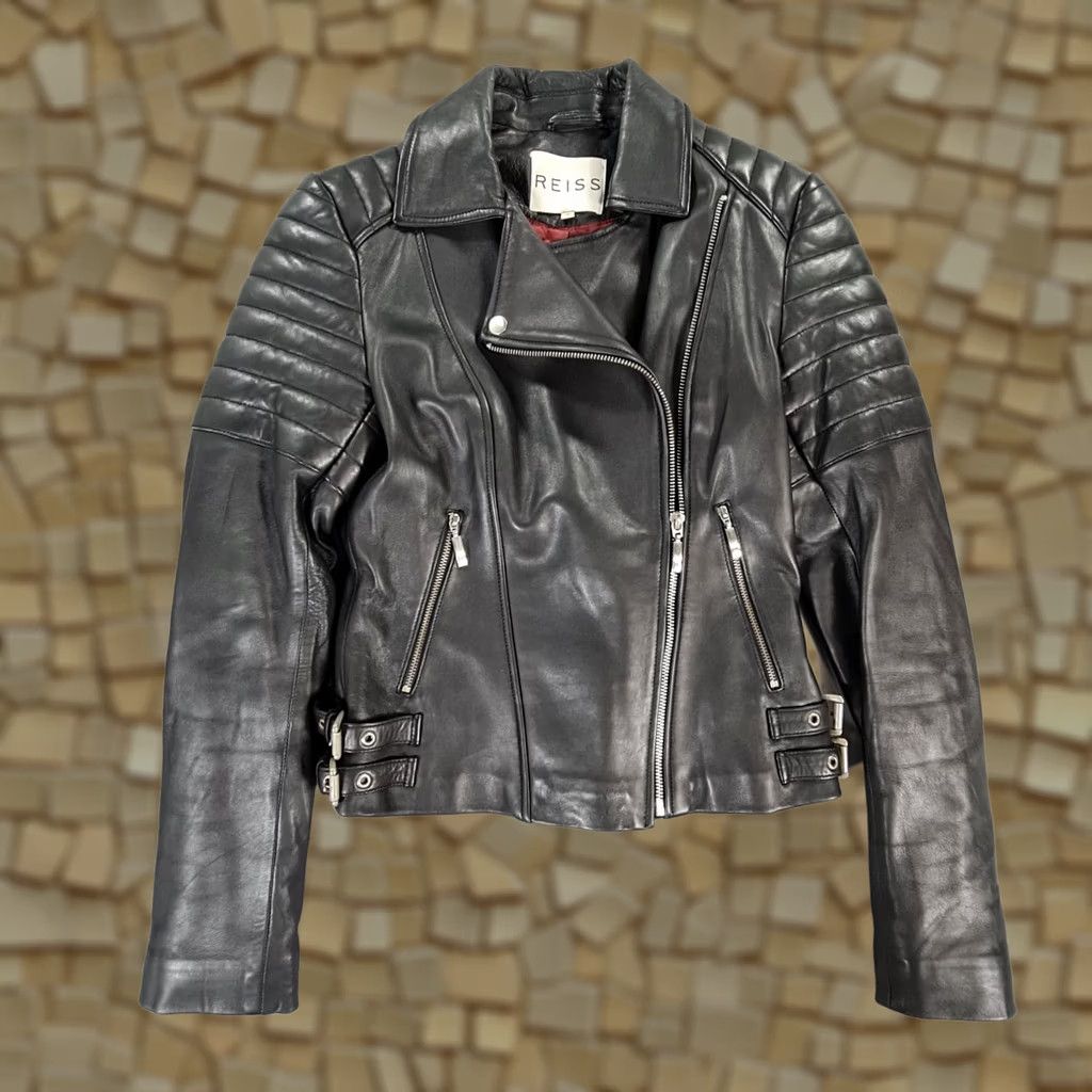 Reiss Reiss Womens Jacket Leather Black XS Biker Motorcycle Soft Lamb Leather Topaz Size XS / US 0-2 / IT 36-38 - 1 Thumbnail