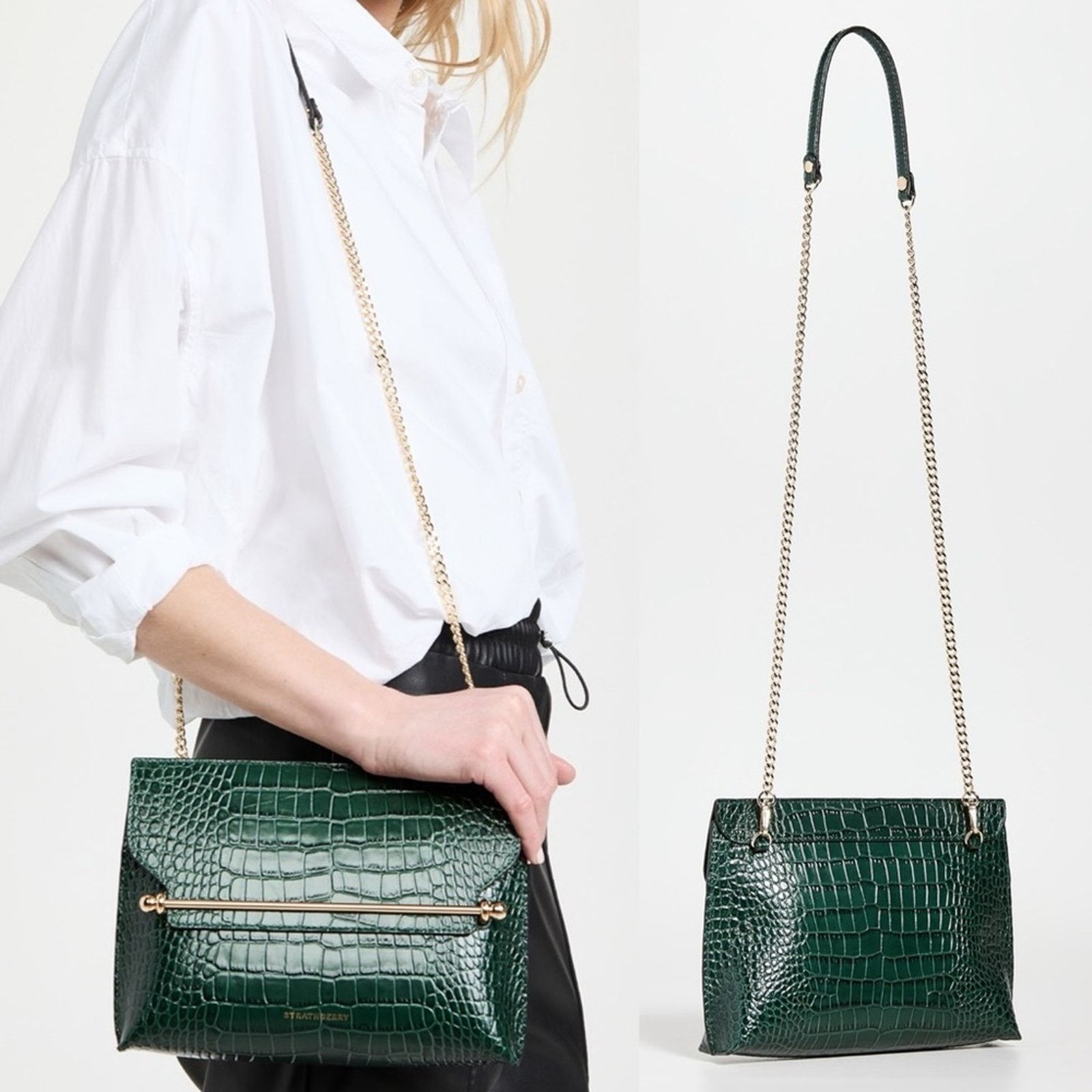 Strathberry Strathberry Stylist Crossbody Bag Green Bottle crock emboss Size ONE SIZE - 1 Thumbnail