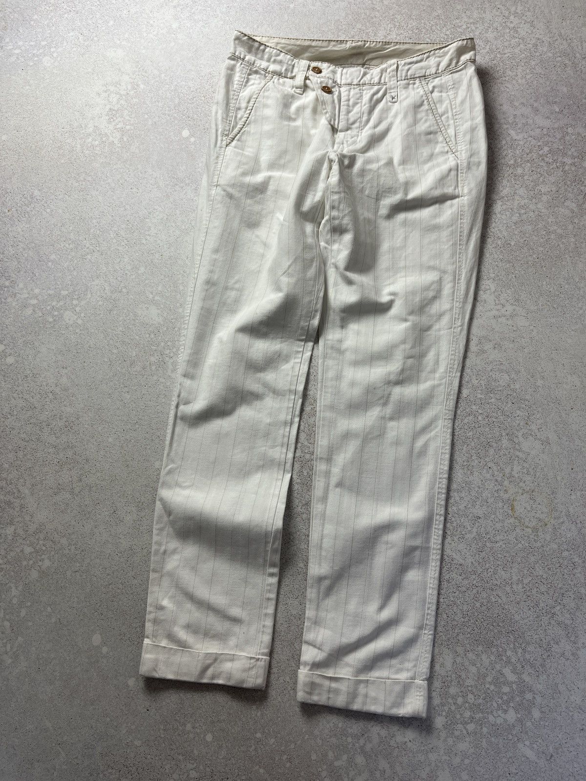 Marithe + Francois Girbaud Vintage Marithe Francois Girbaud White Striped Jeans Size US 29 - 5 Thumbnail