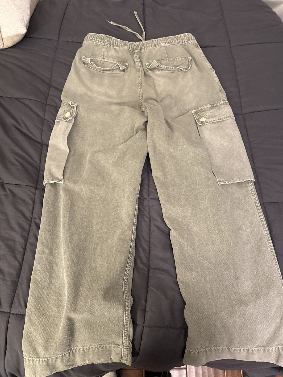 Zara Men’s baggy fit Washed Green Cargo Denim Street Wear Size US 31 - 2 Thumbnail