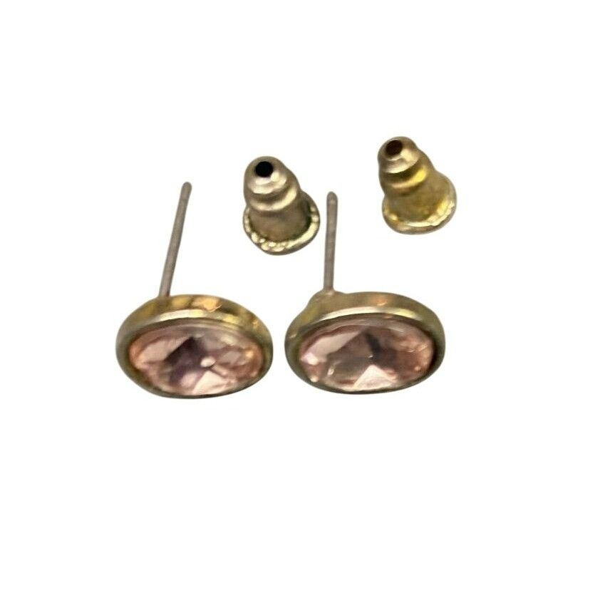 Other Gold tone Oval Pink Crystal Stud Earrings With Backings Size ONE SIZE - 2 Thumbnail