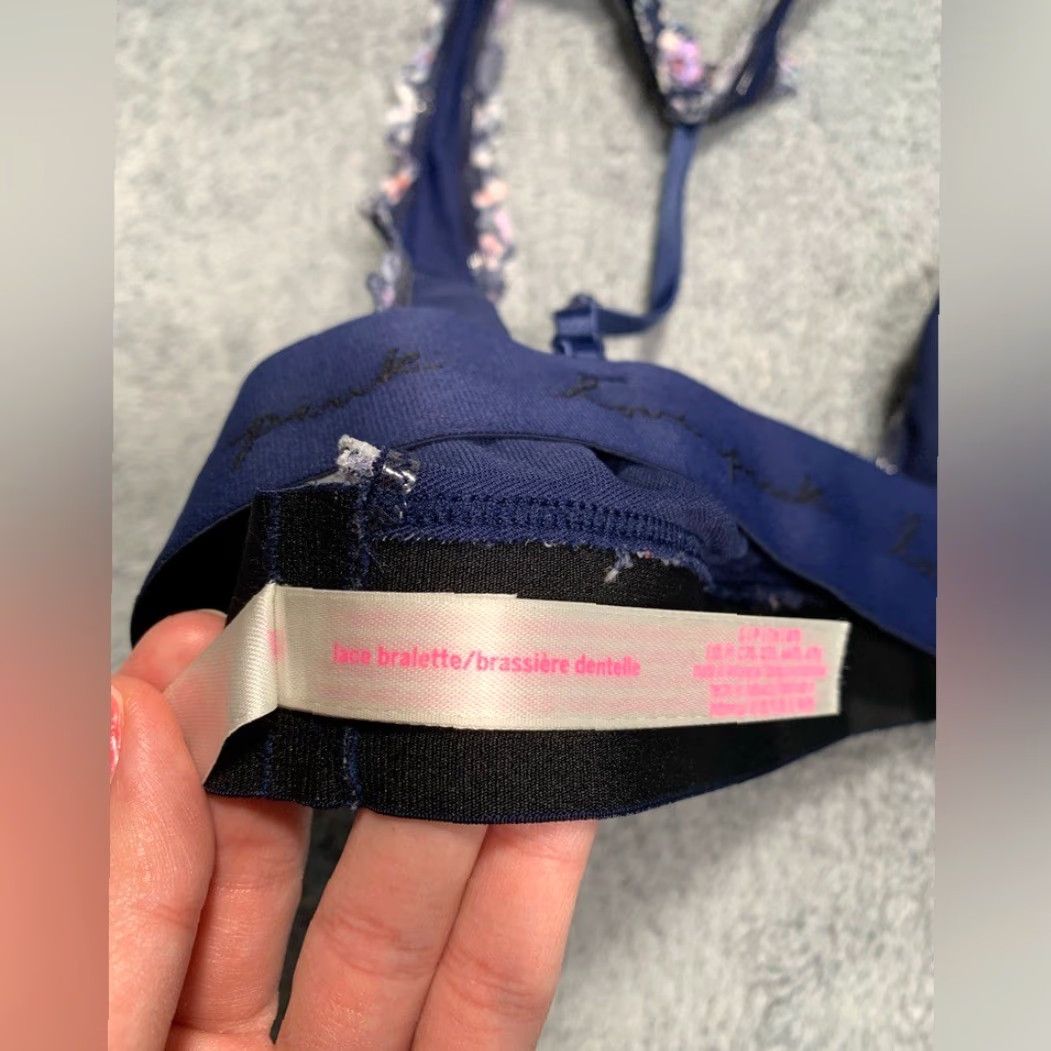 Vintage Victoria's Secret PINK Bralette Blue Floral Lace Bralette S Small Women Slim Lace Bralette Blue Floral - Victoria's Secret Pink Bralette Women S Size ONE SIZE - 6 Thumbnail
