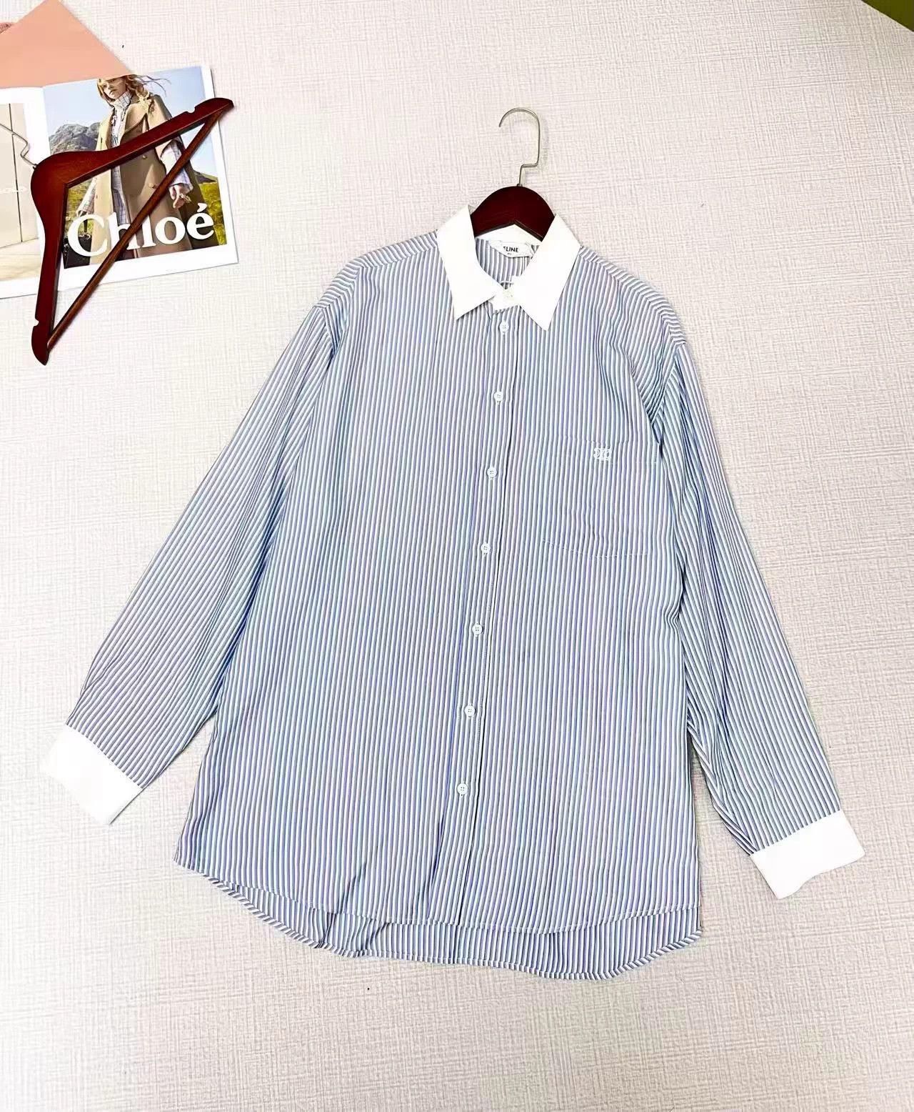 Celine Celine striped colorblock embroidered shirt 38 Size S / US 4 / IT 40 - 1 Thumbnail
