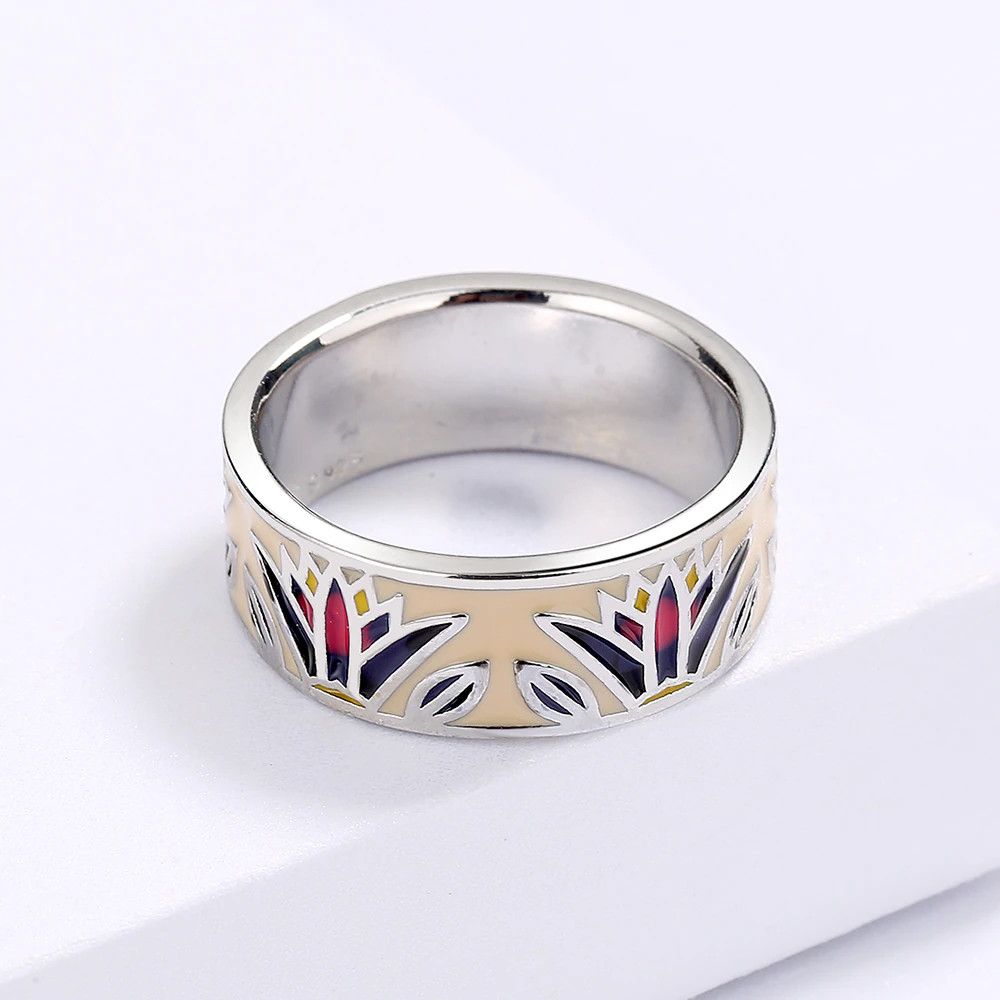 Jewelry Classic Grass Shape Handmade Enamel Ring Size ONE SIZE - 2 Thumbnail