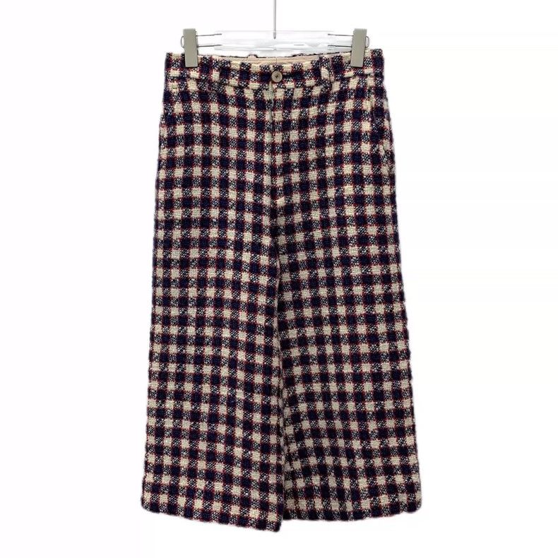 Gucci Color-blocked plaid wool woven casual wide-leg trouse