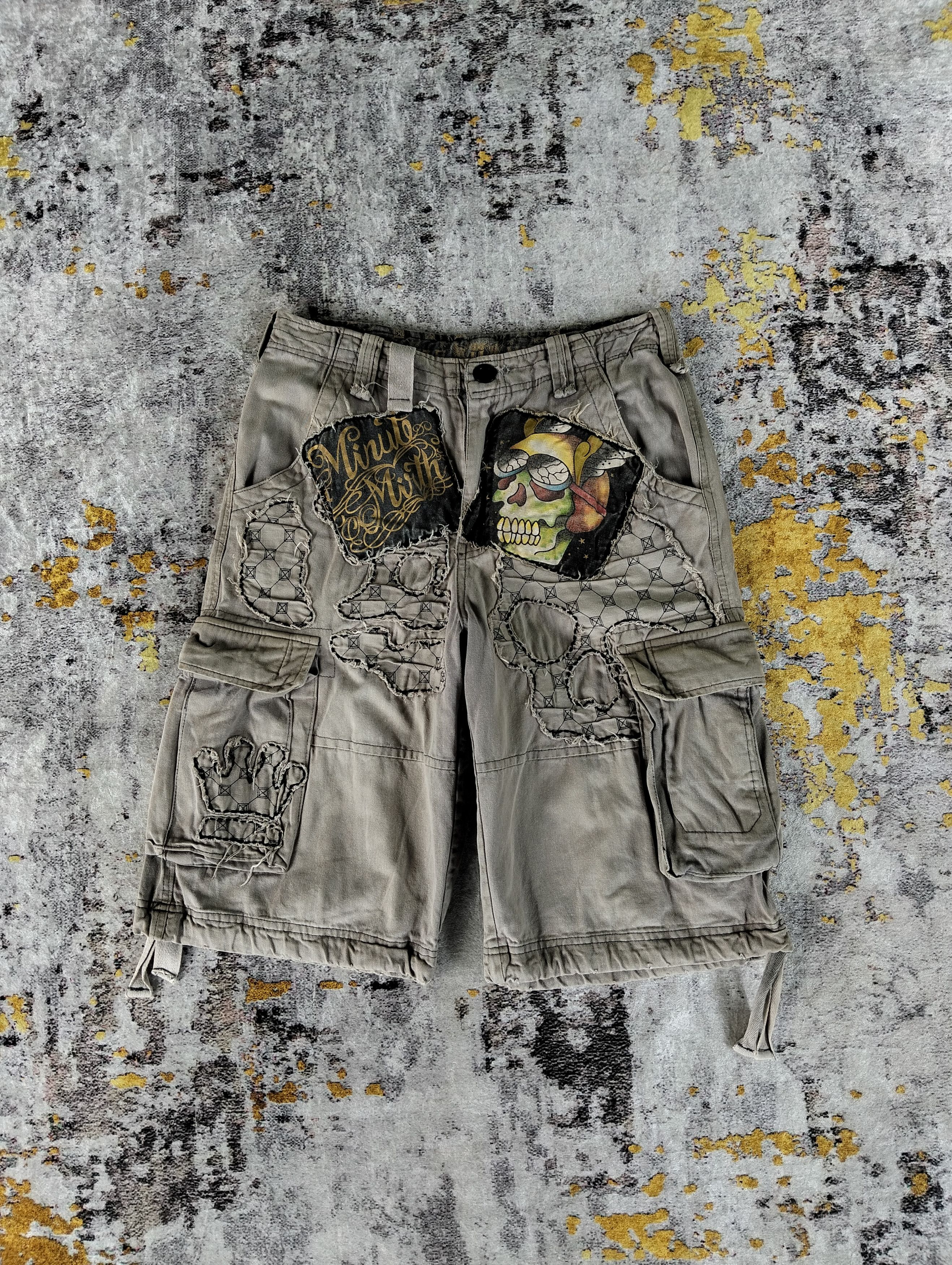 Hysteric Glamour Minute Mirth Skull Tattoo Embroidered Jorts Cargo Shorts Size US 29 - 1 Thumbnail