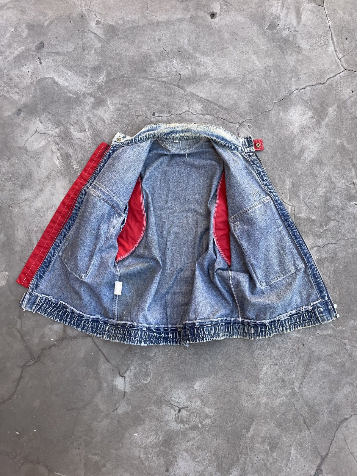 Vintage 1970s Leather Vest On Riri Zipper, Stonewashed Denim- Wescot Size US L / EU 52-54 / 3 - 10 Thumbnail