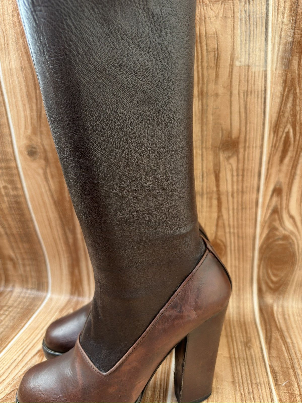 Prada × Vintage FW Fall 2006 Runway Brown Leather Sock Boots Size US 6 / IT 36 - 7 Thumbnail