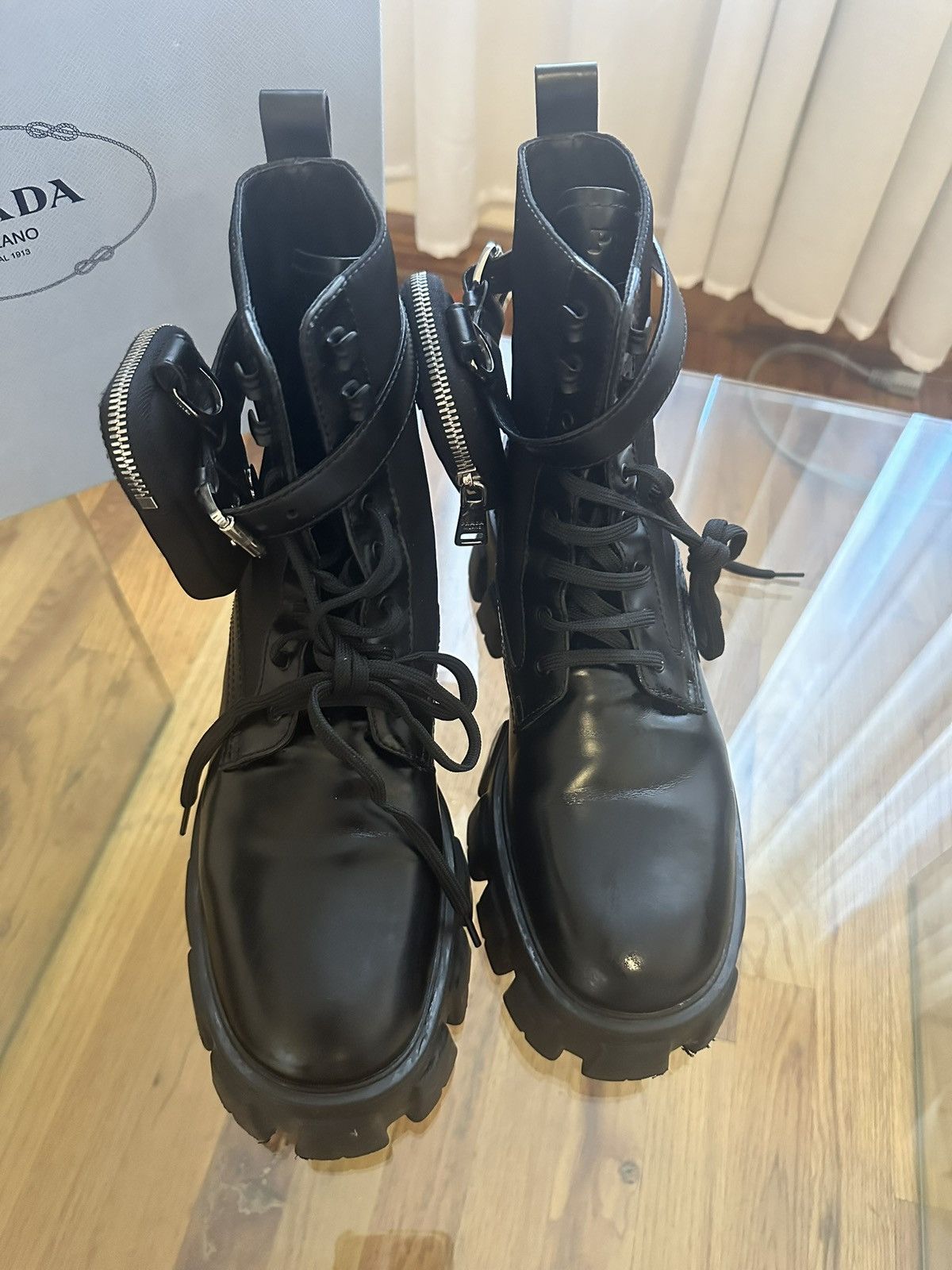 Prada Prada Monolith brushed leather and Re-Nylon boots with pouch Size US 10.5 / IT 40.5 - 8 Thumbnail