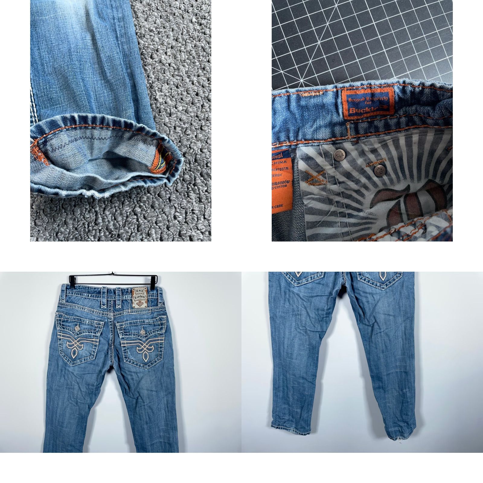 Vintage Rock Revival Jeans Straight 32x28 Men's Blue Distressed Studded 90s Rock Denim Denim Shirt? Size US 32 / EU 48 - 9 Thumbnail