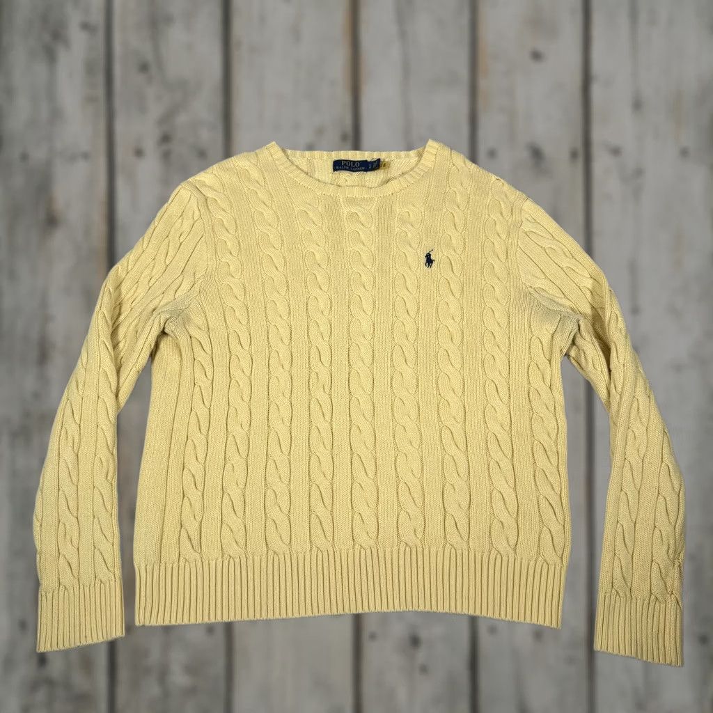 Polo Ralph Lauren Polo Ralph Lauren Sweater Mens Large Yellow Cable-Knit Crewneck Pullover Pony Size US L / EU 52-54 / 3 - 1 Thumbnail