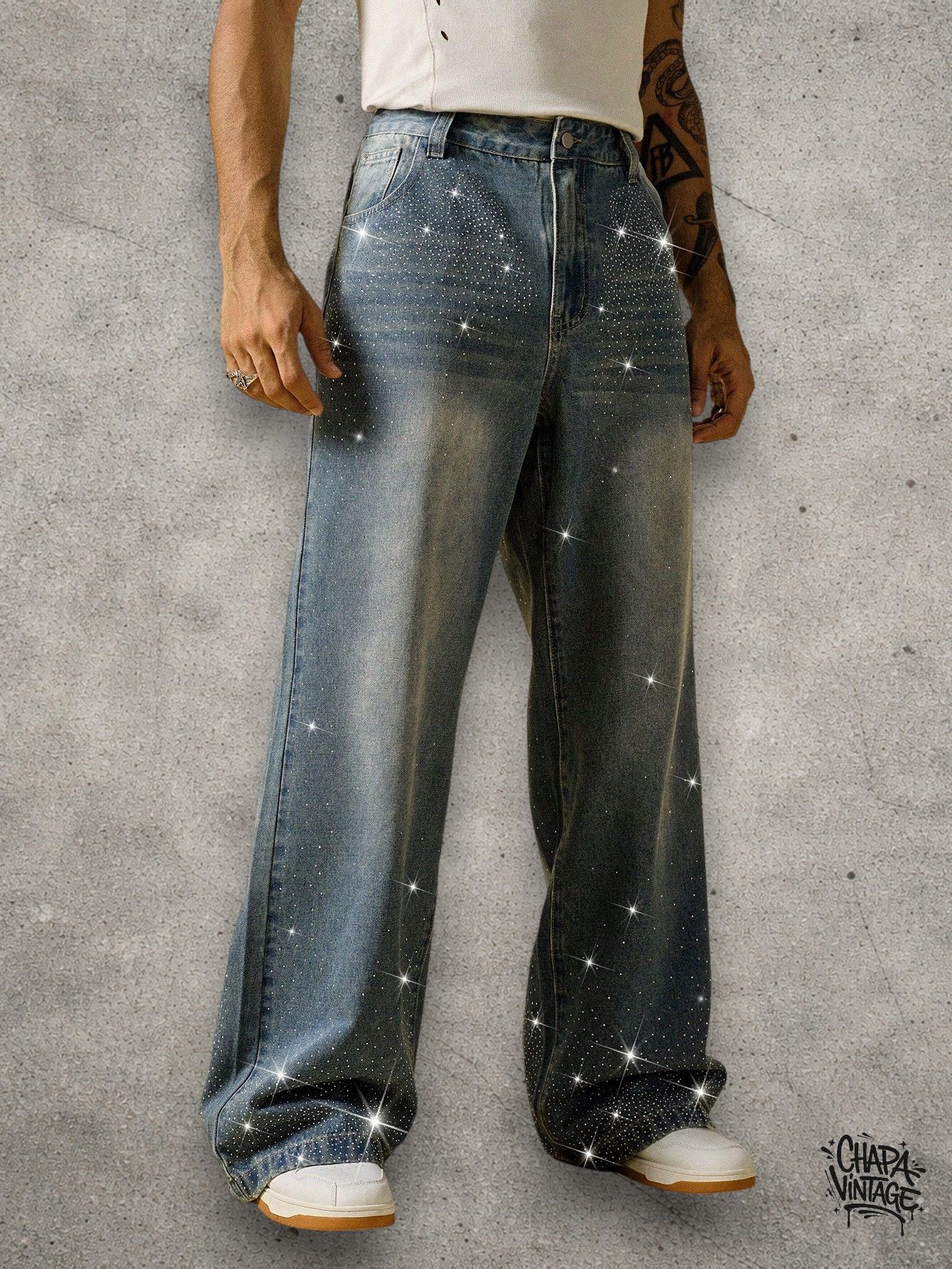 Japanese Brand Rhinestone straight jeans Size US 32 / EU 48 - 2 Thumbnail