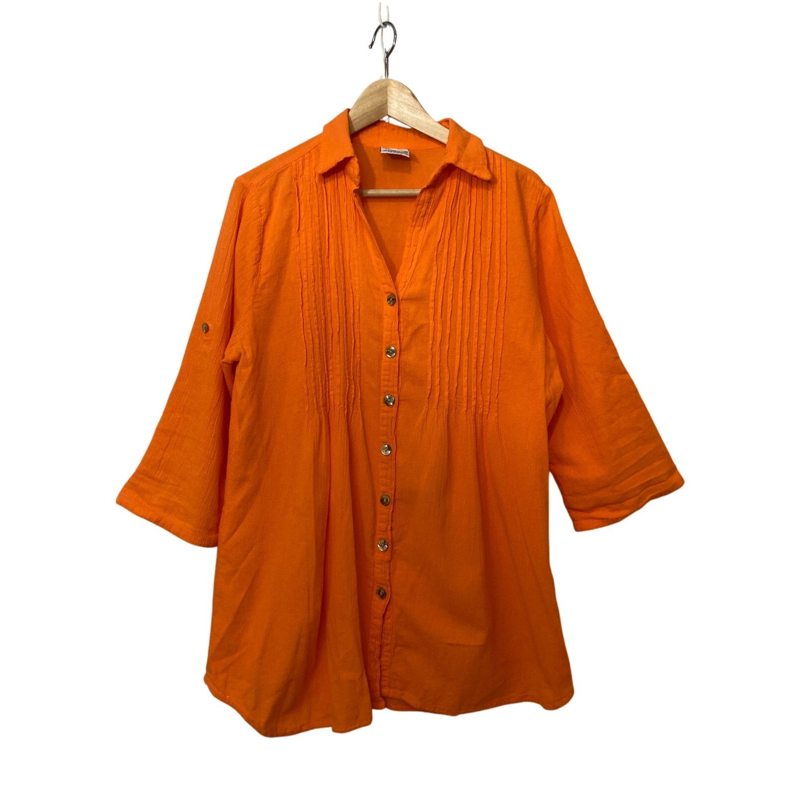Other Dunes Orange Shell Buttons Textured Button Up Blouse Top Size L / US 10 / IT 46 - 1 Thumbnail