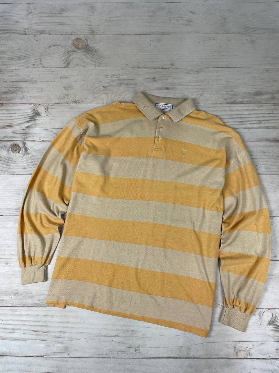 Yves Saint Laurent Polo Shirt Long Sleeve Striped YSL