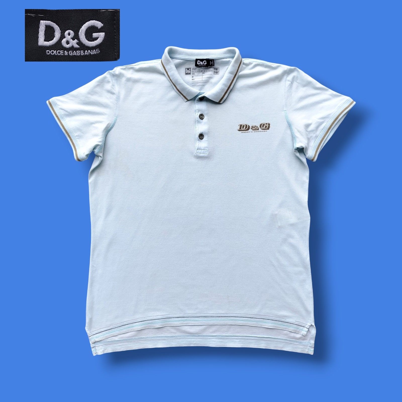 Dolce & Gabbana D&G T-Shirt Polo Light Blue Cotton Vintage 00s Size US M / EU 48-50 / 2 - 1 Thumbnail