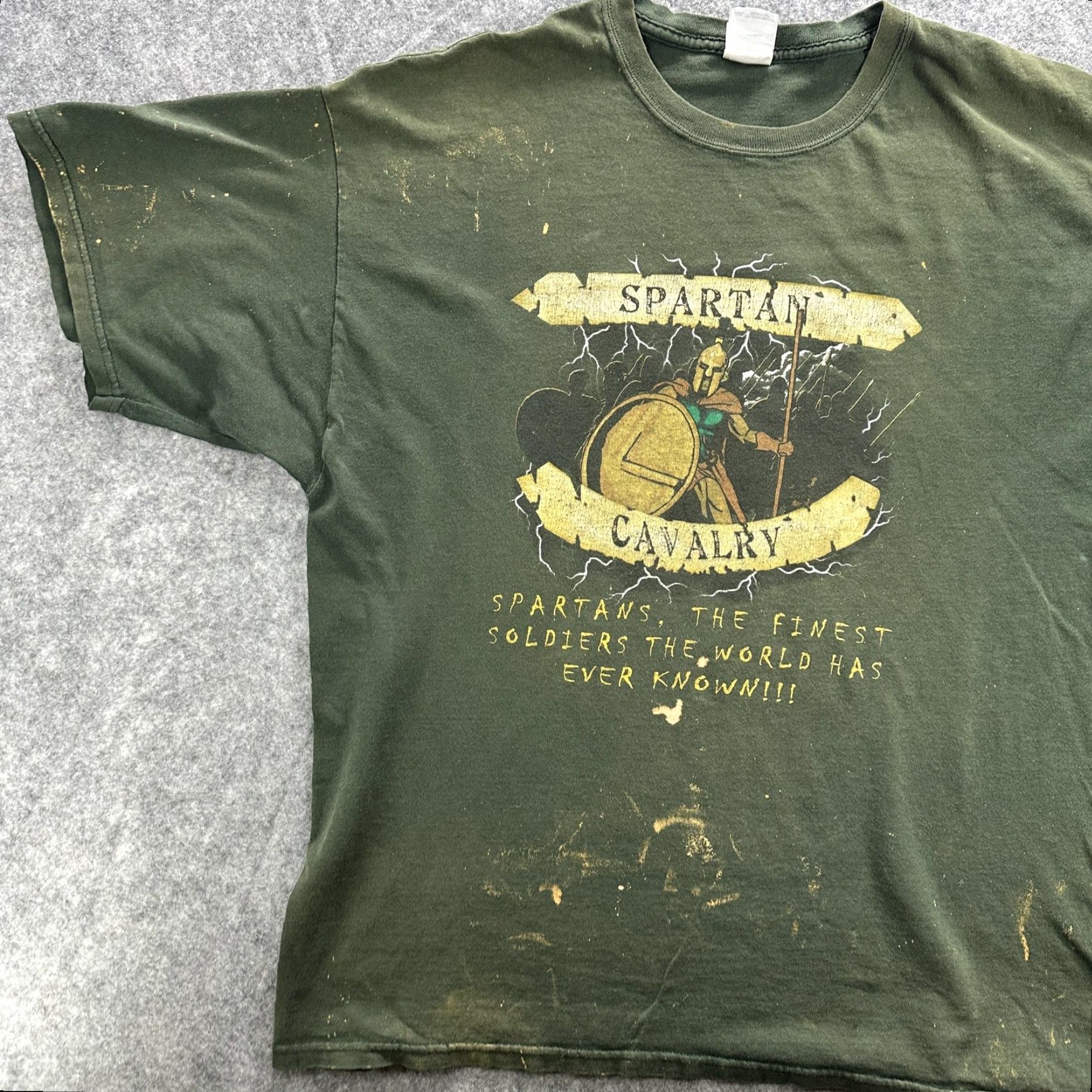 Gildan Spartan Cavalry Shirt Mens 2XL Gildan Green Graphic Military Soldier Distressed Tee Size US XXL / EU 58 / 5 - 4 Thumbnail
