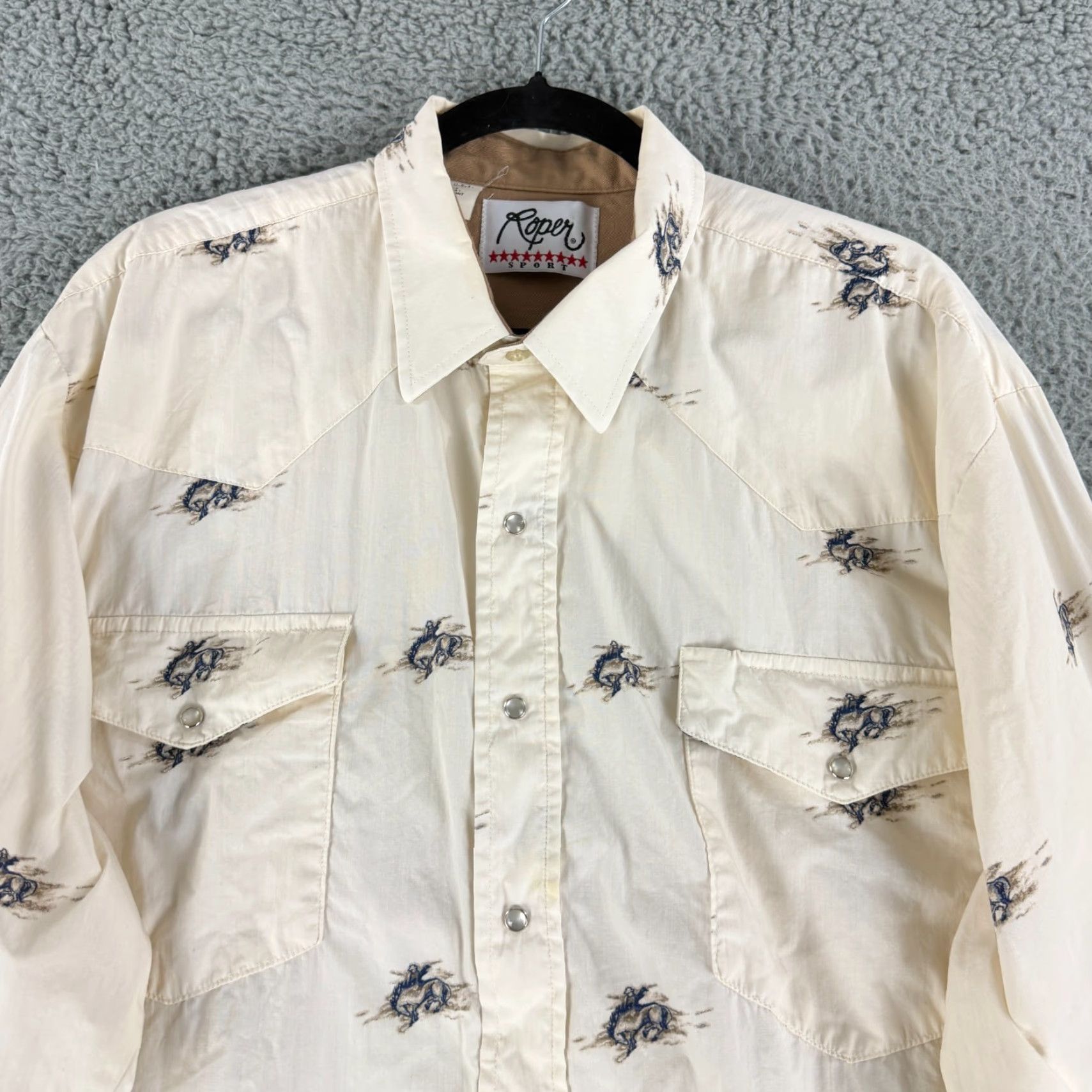 Roper VINTAGE Roper Shirt Mens XL Button-Up western ivory horse bucking print casual Size US XL / EU 56 / 4 - 3 Thumbnail