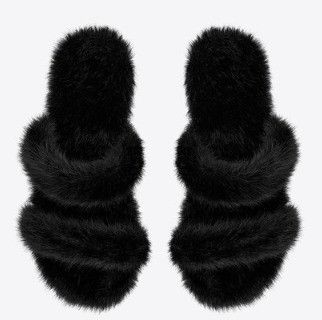 Saint Laurent Paris oc11z1125 Bleach Mules in Animal Free Fur in Black Size US 7.5 / IT 37.5 - 3 Thumbnail
