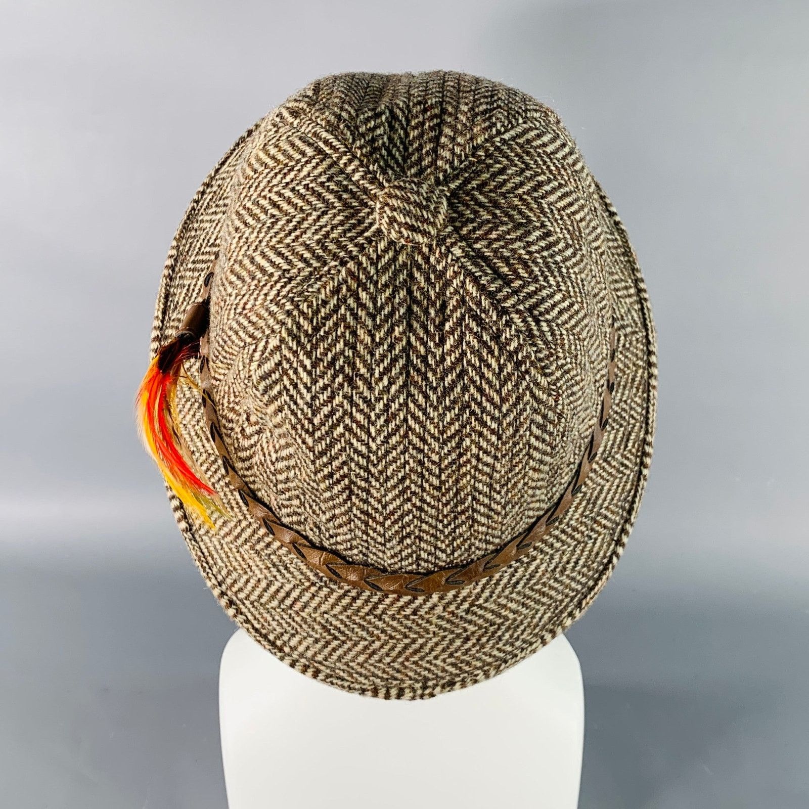 Other Brown Beige Herringbone Braided Leather Trim Fabric Hat Size ONE SIZE - 4 Thumbnail