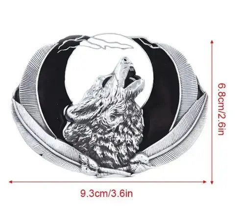 Leather Wolf Head Belt Buckle Size ONE SIZE - 3 Thumbnail