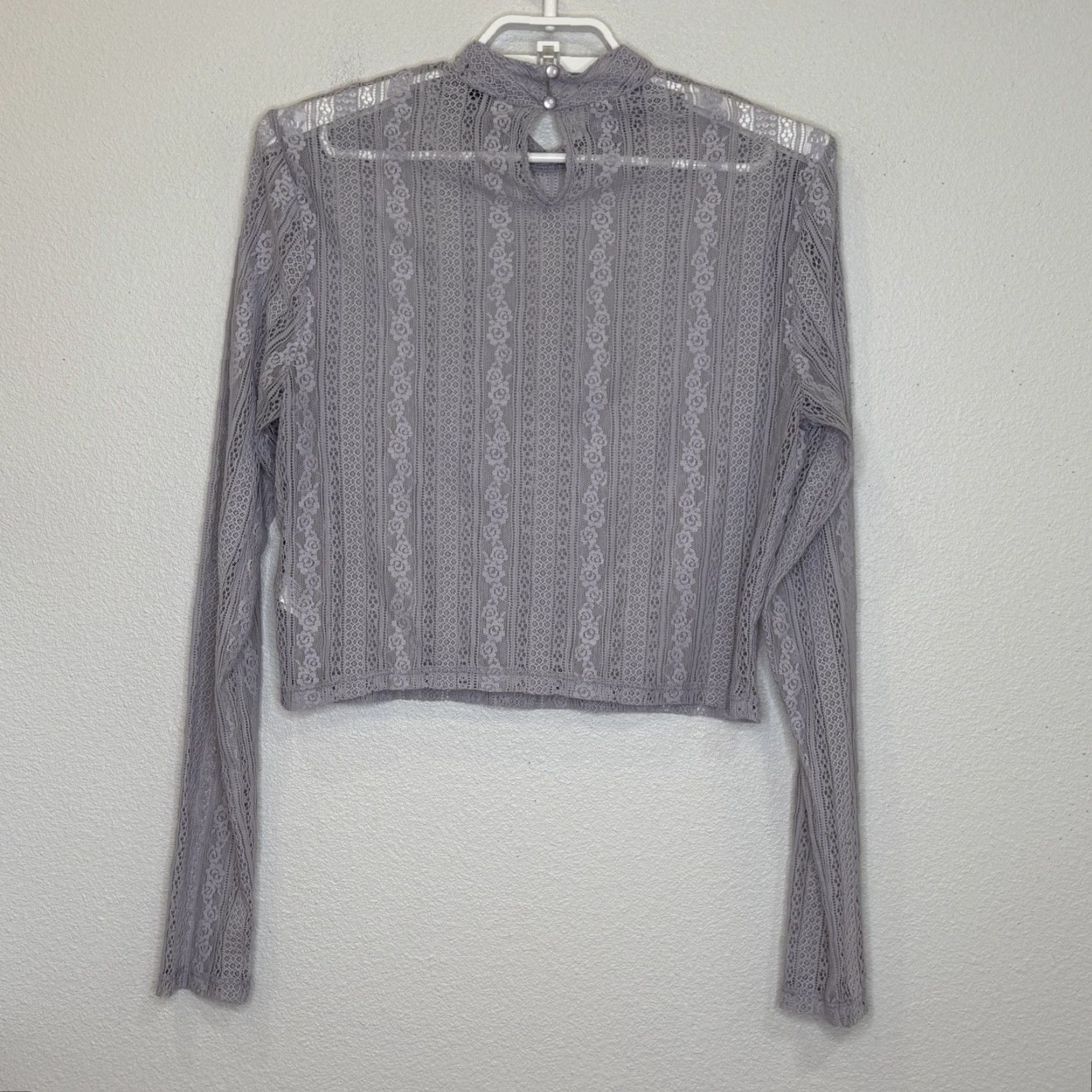 Vintage Wild Fable Crop Top Womens Large Lavender Floral Lace Mock Neck Coquette Fairy Size L / US 10 / IT 46 - 5 Thumbnail