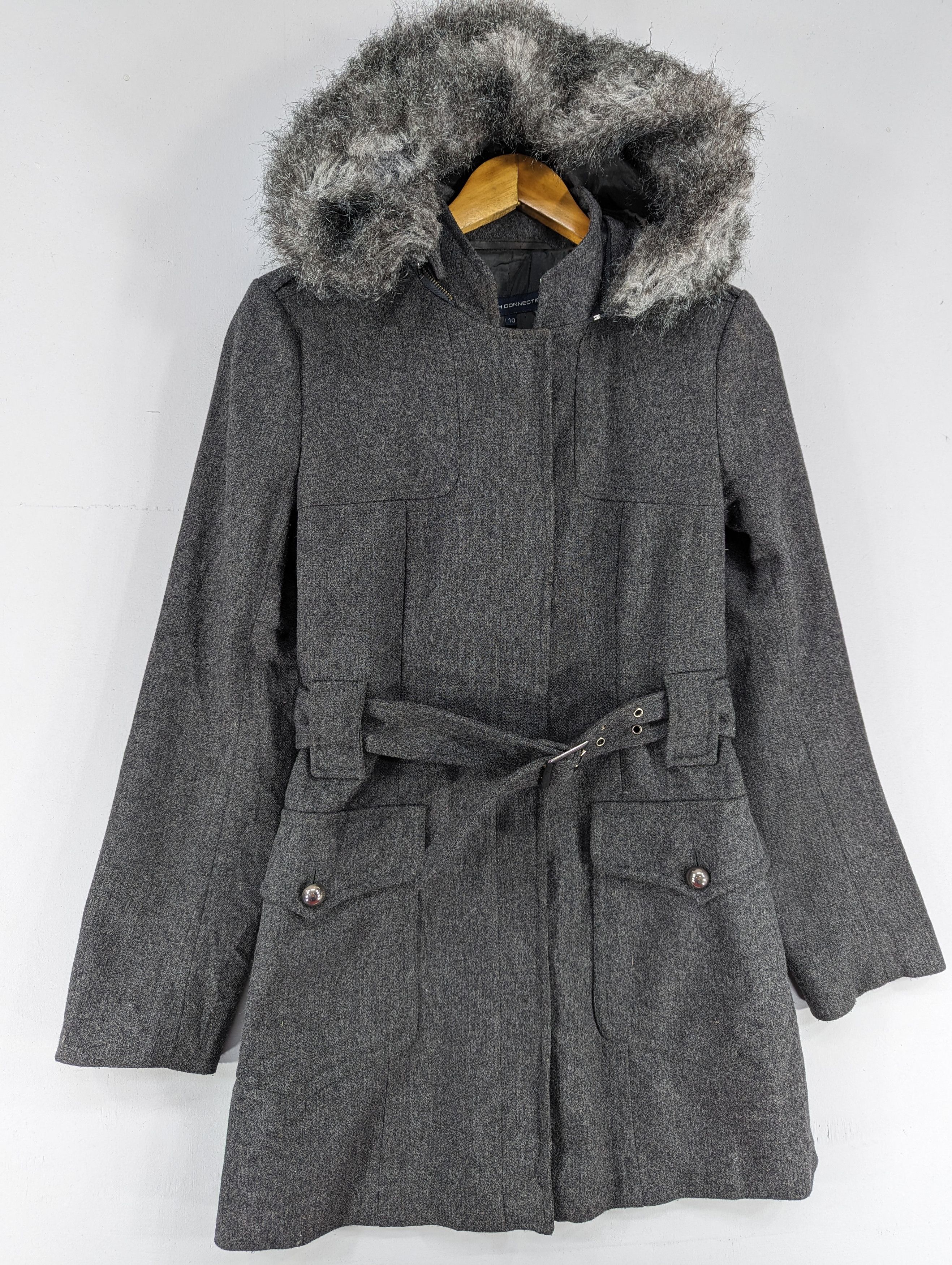 French Connection 🔥RARE🔥French Connection Wool Faux Fur Belted Jacket Size S / US 4 / IT 40 - 2 Thumbnail