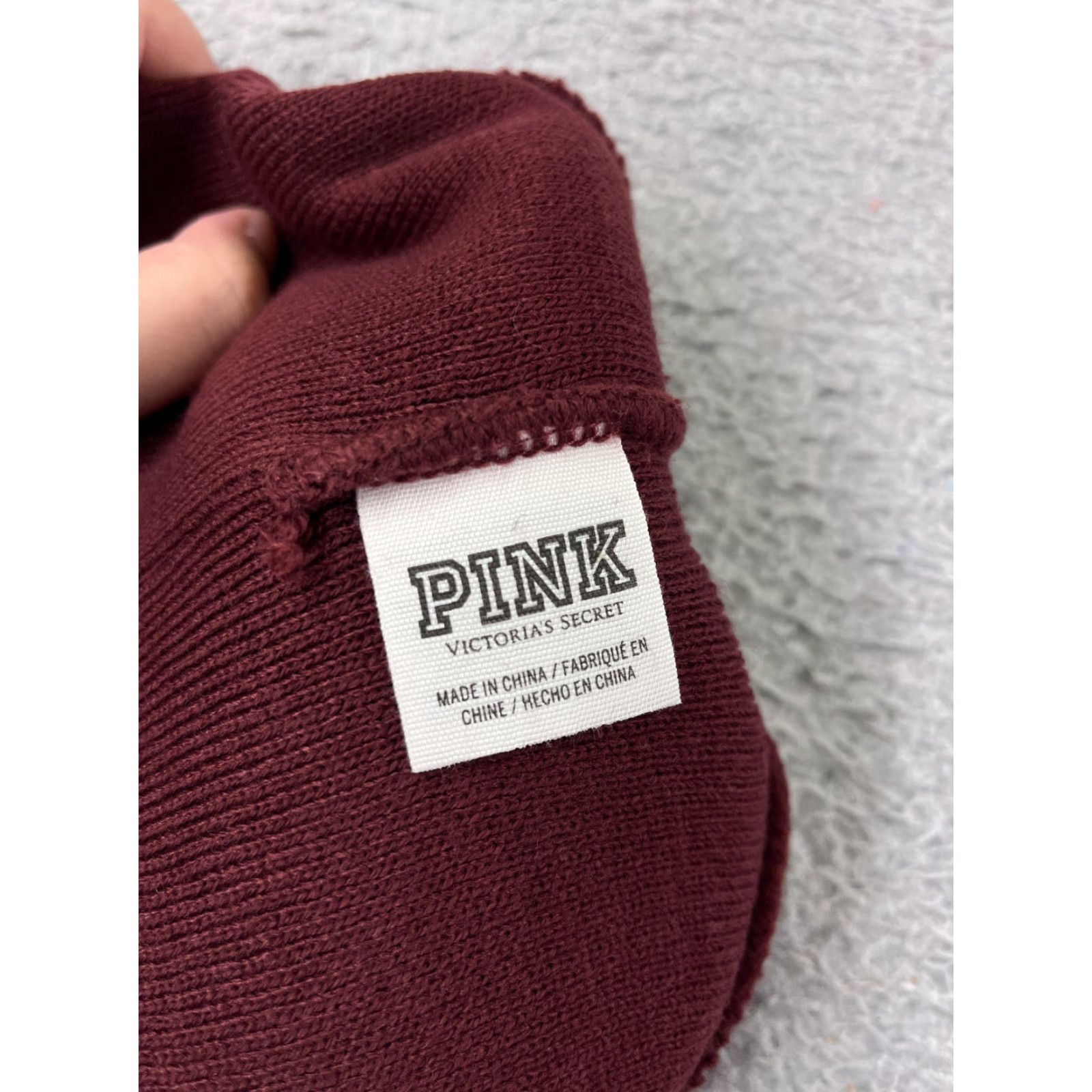 Victoria's Secret Victoria's Secret Beanie Hat Adults One Size Burgundy White Pom Pink Ski Snow Striped Logo Winter Mens Womens Girls Boys Size ONE SIZE - 7 Thumbnail