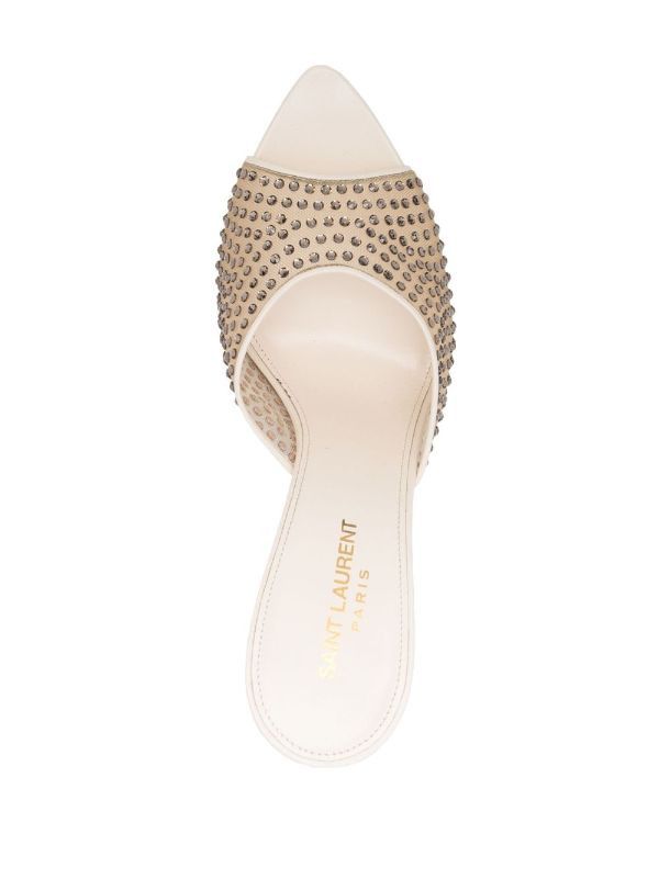 Saint Laurent Paris o1bcso1str1224 Blonde Mules In Rhinestone Mesh in White Size US 8 / IT 38 - 4 Thumbnail