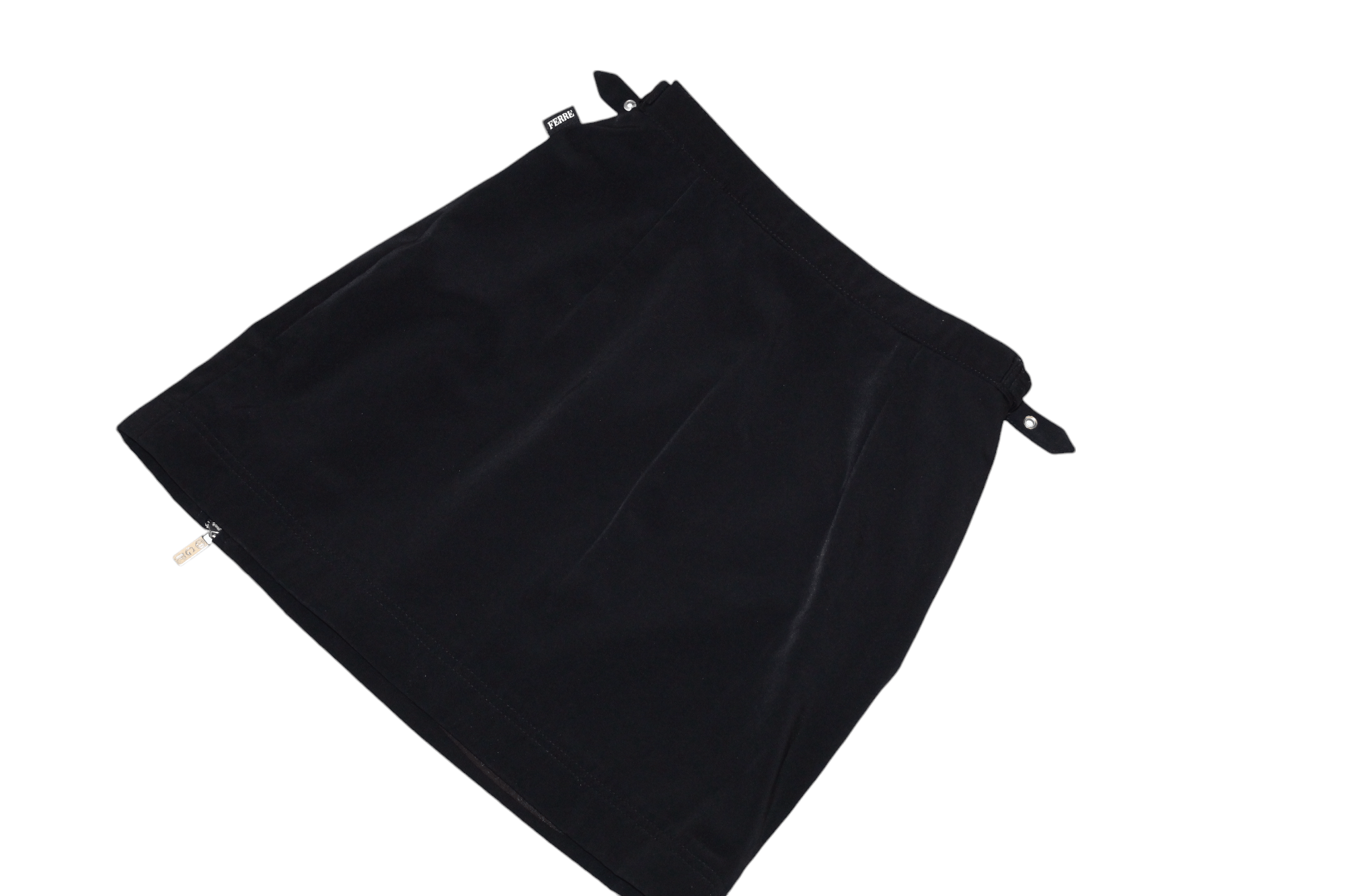 GF Ferre Vtg GF Ferre Jeans lined glossy black wrap zip mini skirt Size 29" - 4 Thumbnail