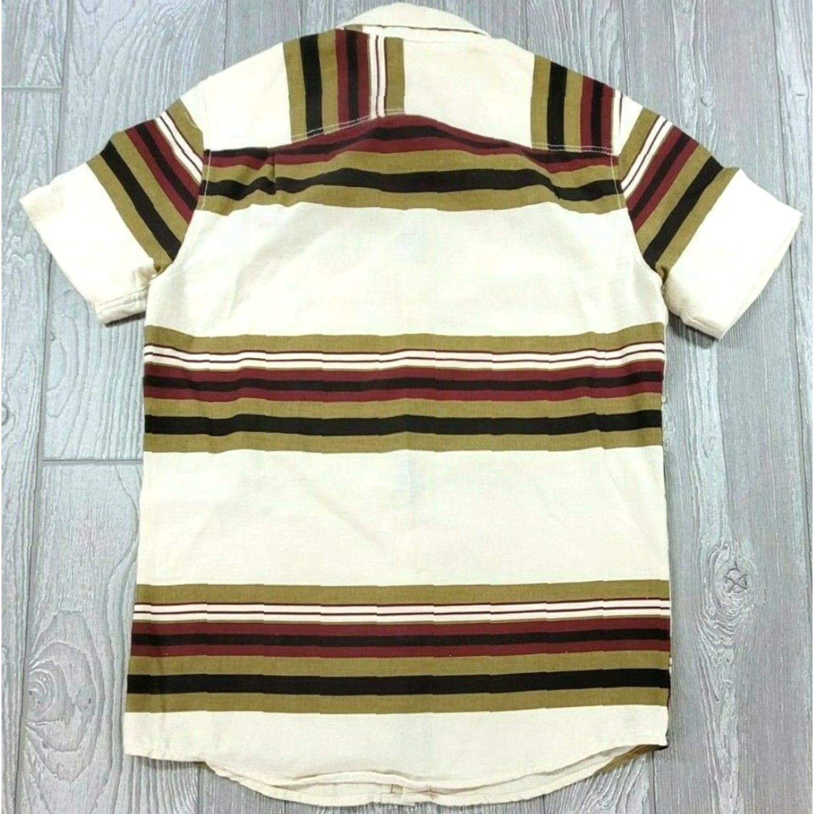 Pacsun Pacsun Mens Button Up Short Sleeve Striped Shirt Small Beige Red Regular Cotton Shirt Mens Size US S / EU 44-46 / 1 - 5 Thumbnail