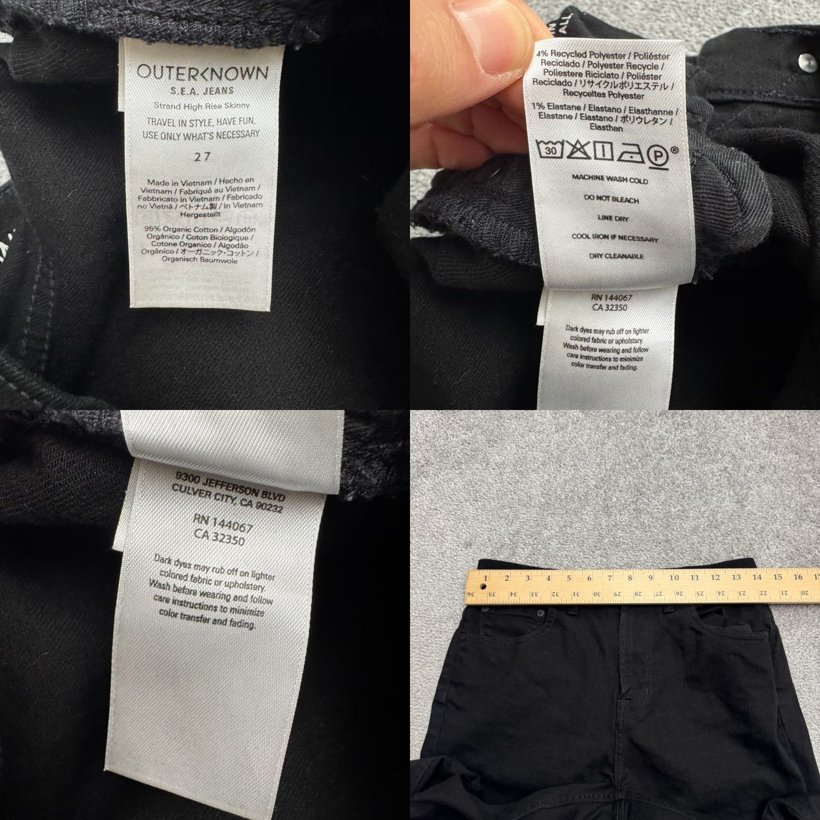 Outerknown OuterKnown S.E.A. Strand High Rise Skinny Jeans Womens 27 Black Stretch Denim | 5-Pocket Design | Button Zip Closure | Dark Wash Size 27" / US 4 / IT 40 - 8 Thumbnail