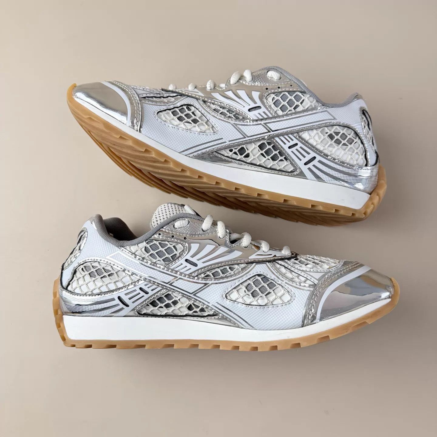 Bottega Veneta BV Orbit Silver/White Lace Sneakers EU 38 95 New Size US 7.5 / IT 37.5 - 6 Thumbnail