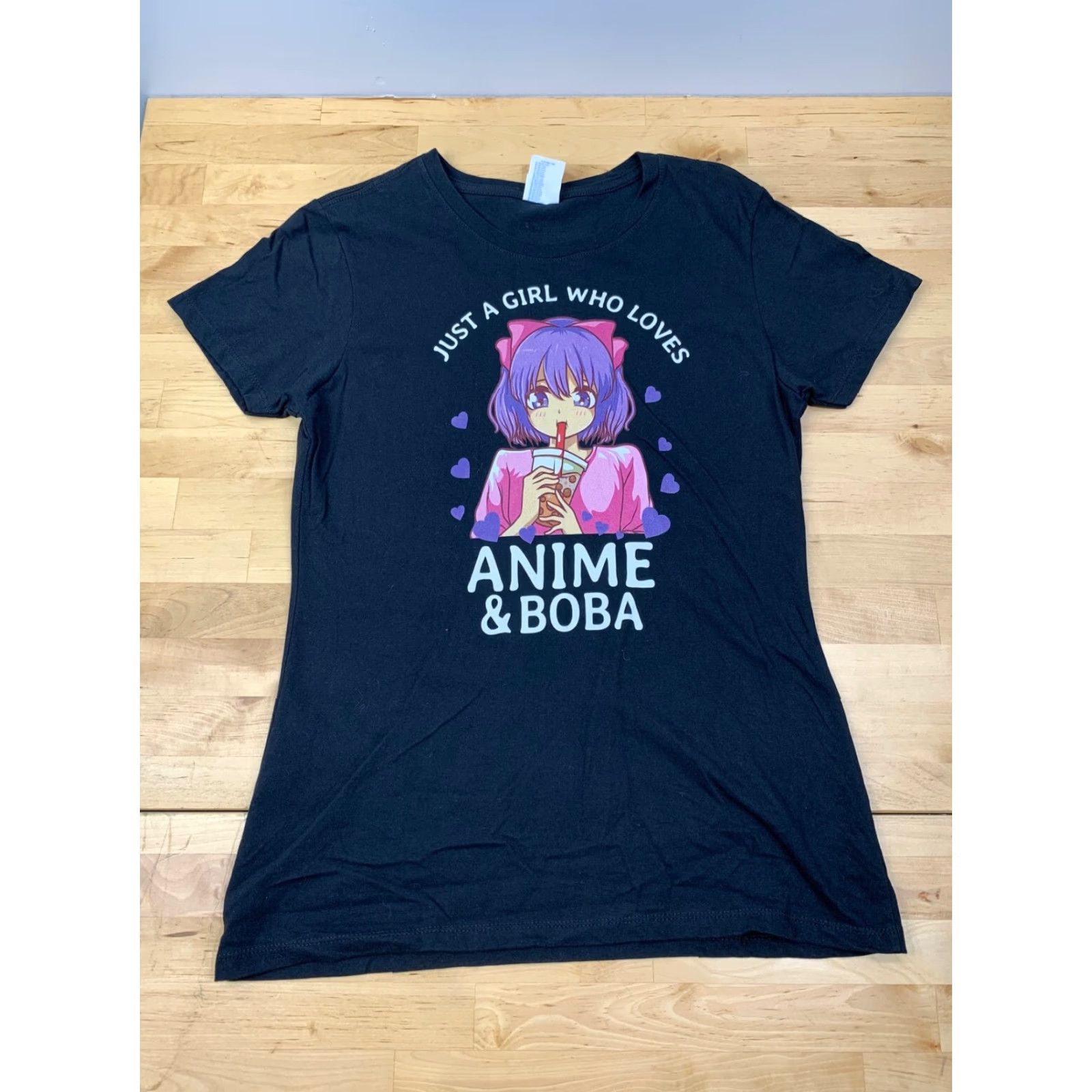 Port & Company Just A Girl Who Loves Anime & Boba Graphic Black T Shirt Size S Womens Crew Neck Short Sleeve Port & Company T-Shirt Size S / US 4 / IT 40 - 2 Thumbnail