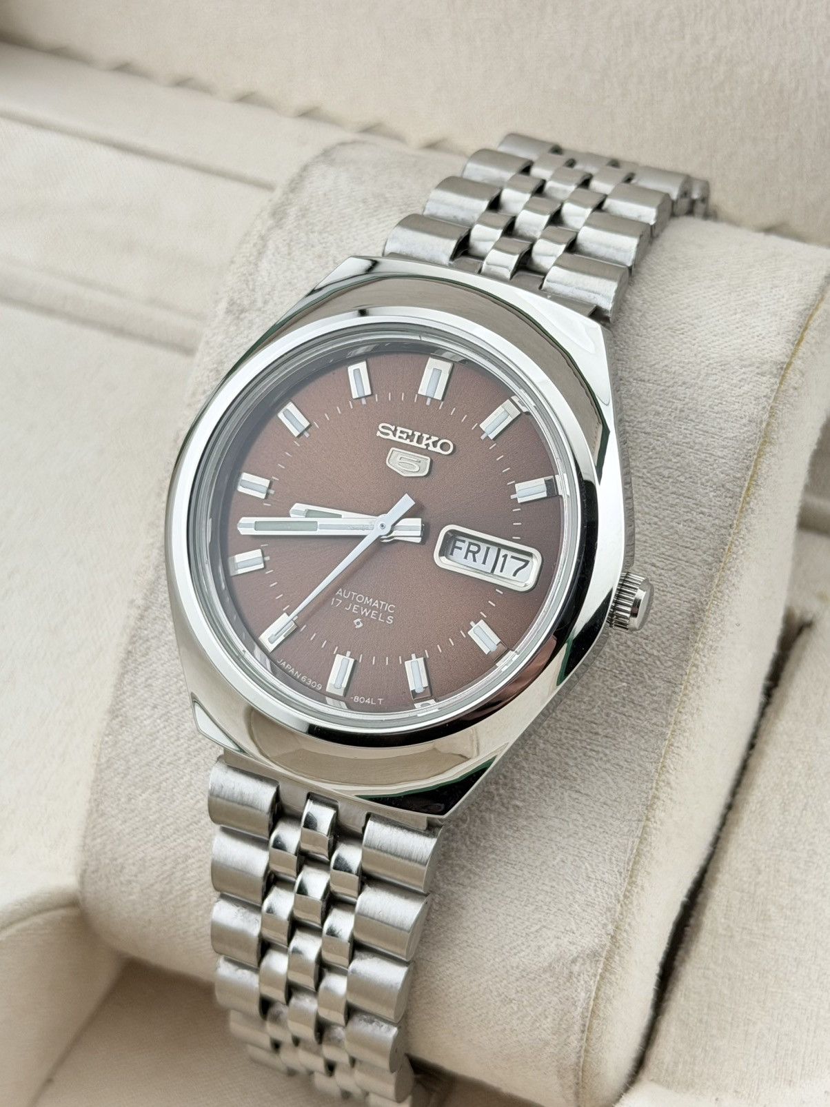 Seiko Seiko 5 Automatic Watch Mens Vintage Wristwatch Brown Dial Size 36 - 4 Thumbnail