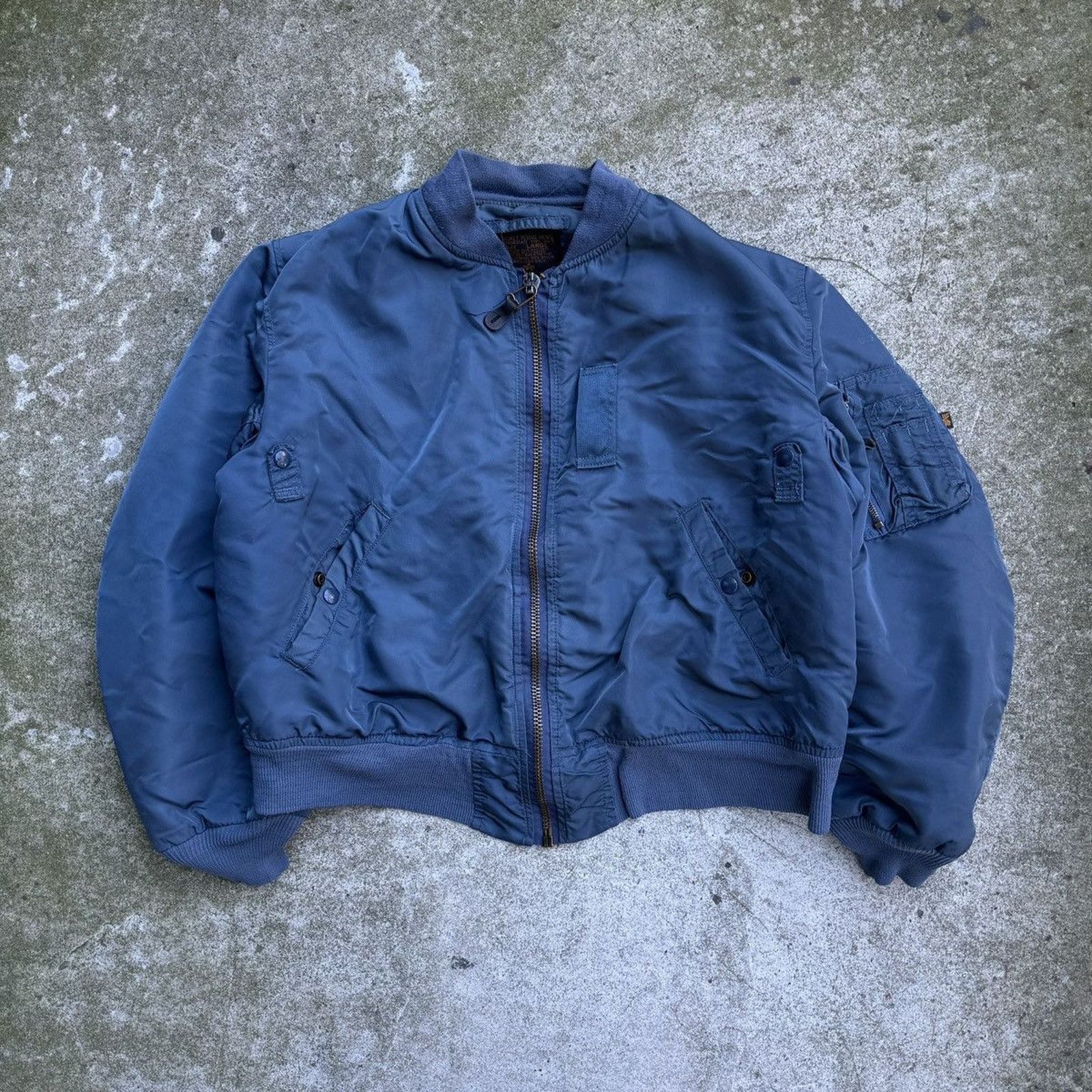 80s USAF MA-1 Blue Bomber Jacket Faded Distressed ERD Grunge