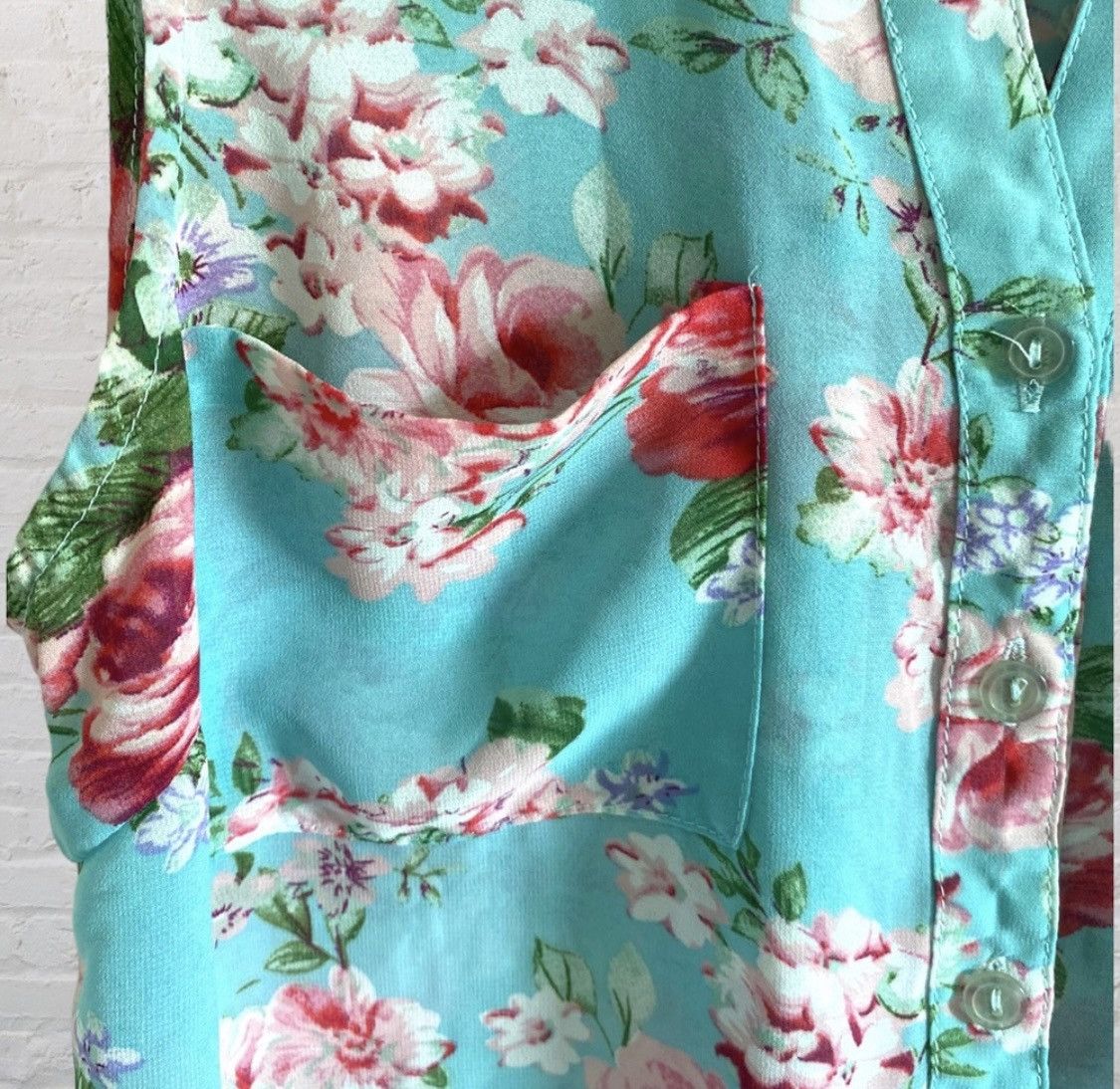 Other WET SEAL FLORAL SLEEVELESS BUTTON UP BLOUSE TANK TOP Size L / US 10 / IT 46 - 2 Thumbnail