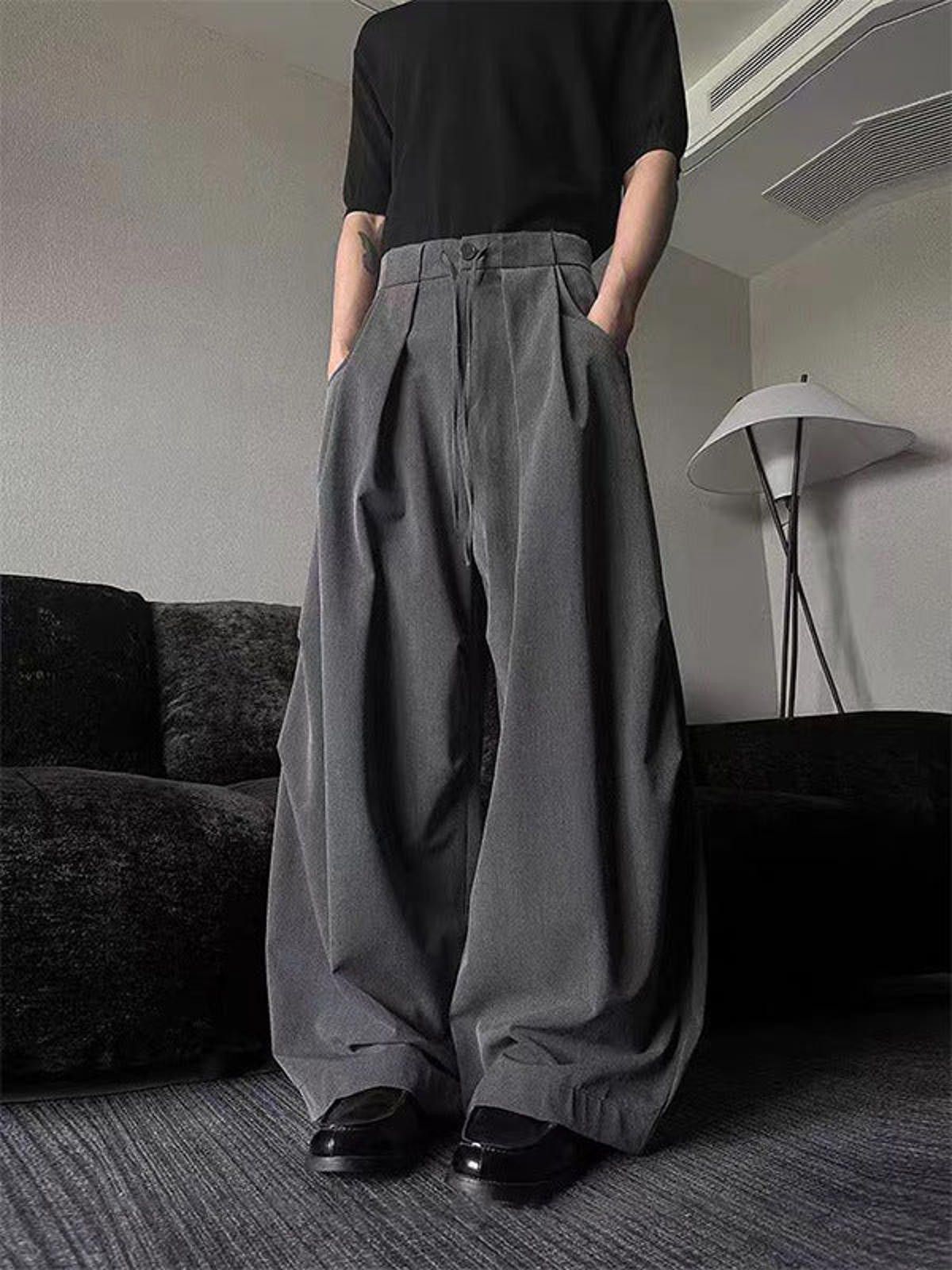 Vintage Gray Wide Leg Pleated Casual Pants, Baggy Fit Pants Size US 32 / EU 48 - 1 Thumbnail