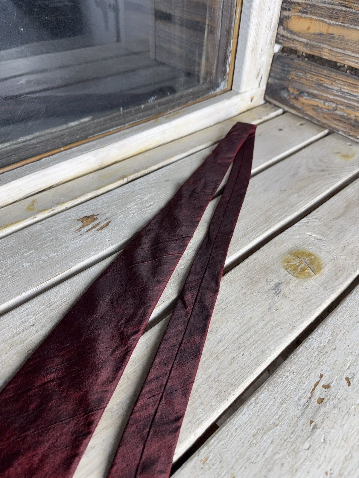 Japanese Brand Retro Vintage Japanese Le Pol Silk Tie Maroon Brush Texture Size ONE SIZE - 8 Thumbnail