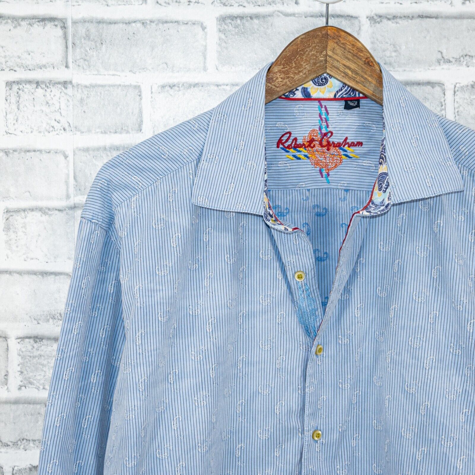 Robert Graham Robert Graham Men's Button up Shirt Blue Paisley Stripe Size US XL / EU 56 / 4 - 4 Thumbnail