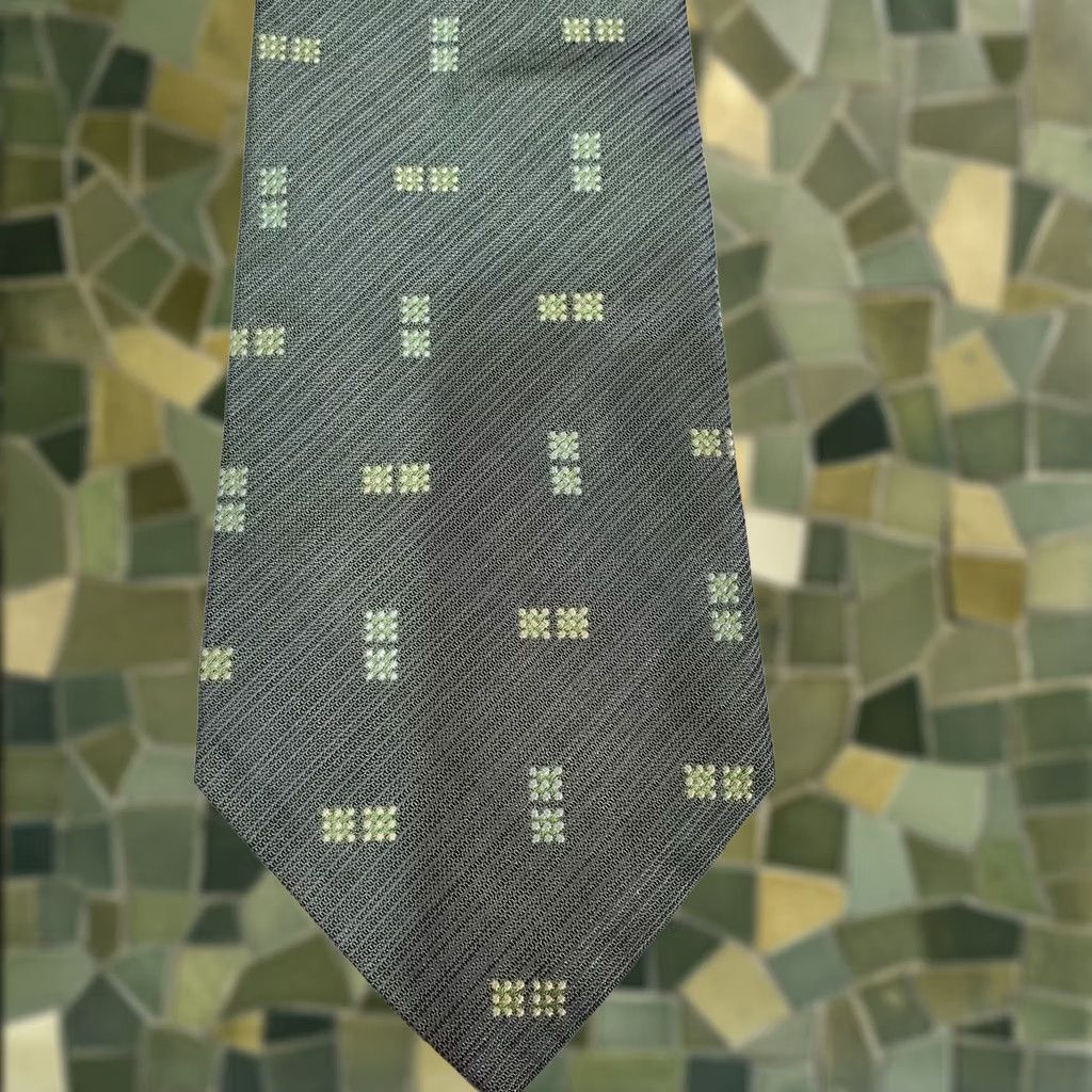 Armani Collezioni Tie One Size Green 100% Silk Geometric Business Classic Mens, Men's