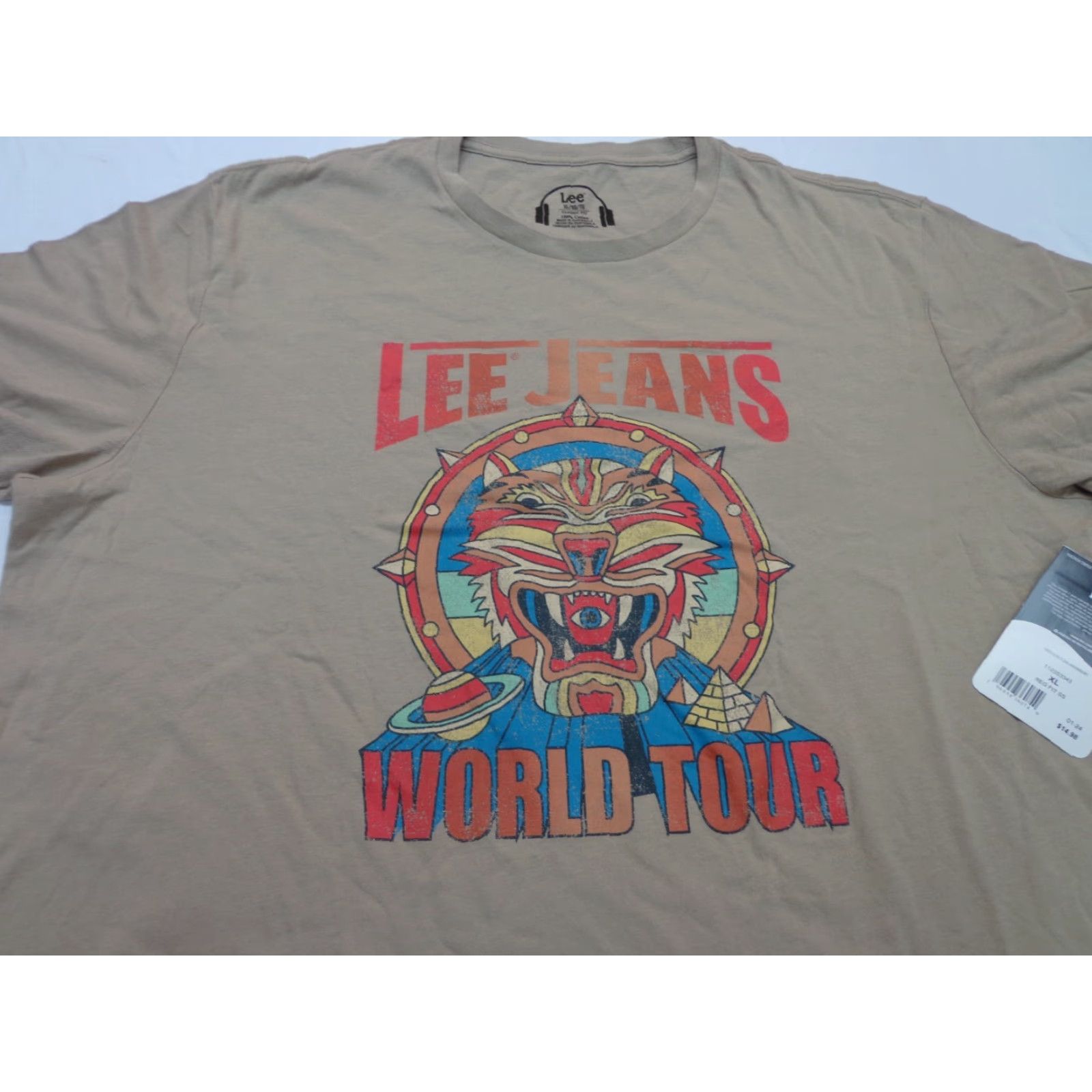 Lee LEE Jeans World Tour Distressed Graphic T-Shirt Brown XL Men Short Sleeve, Vintage Music 90s 80s USA, NEW Size US XL / EU 56 / 4 - 2 Thumbnail