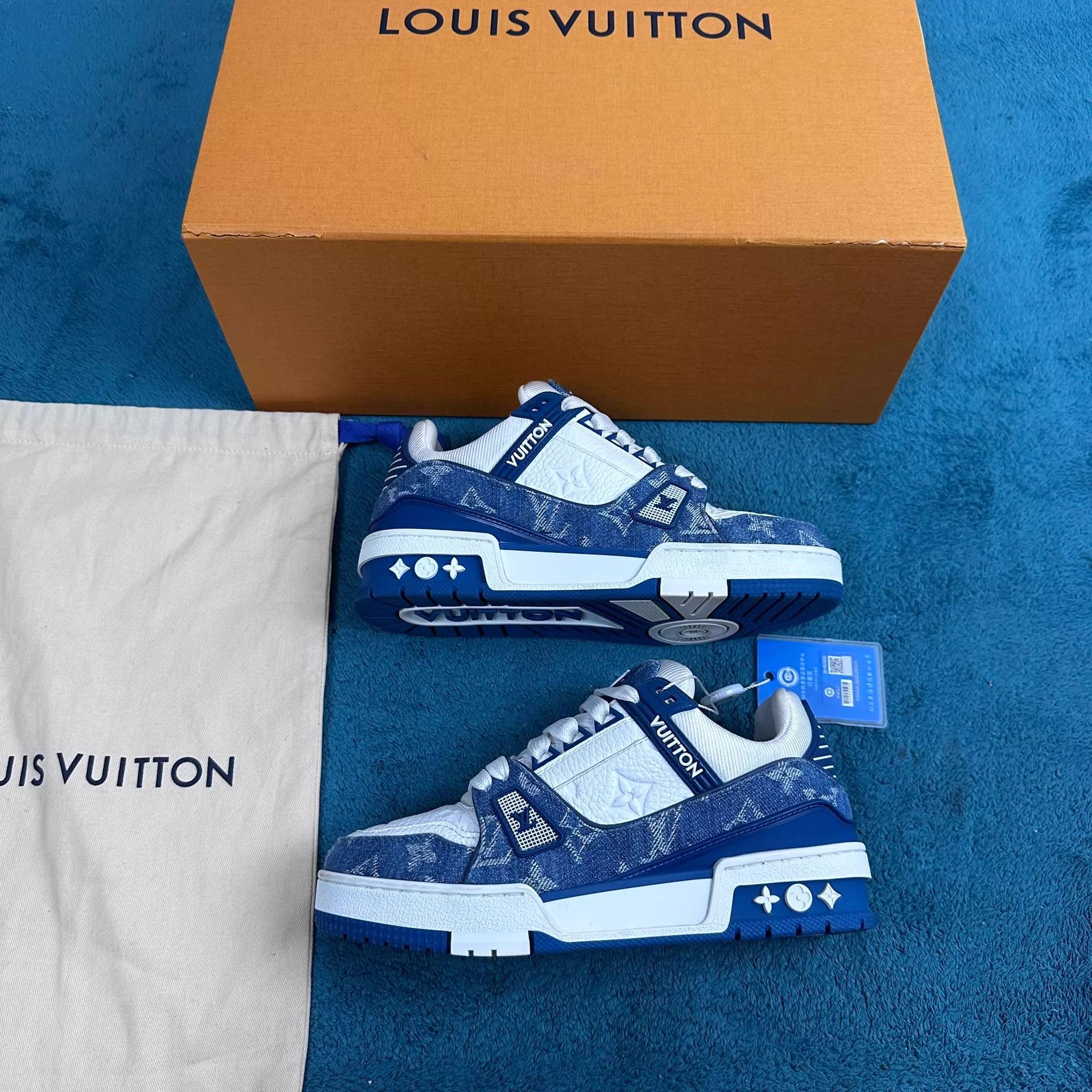 Louis Vuitton LV Trainer White Blue Denim Full Print 35.5 Size US 5 / IT 35 - 2 Thumbnail