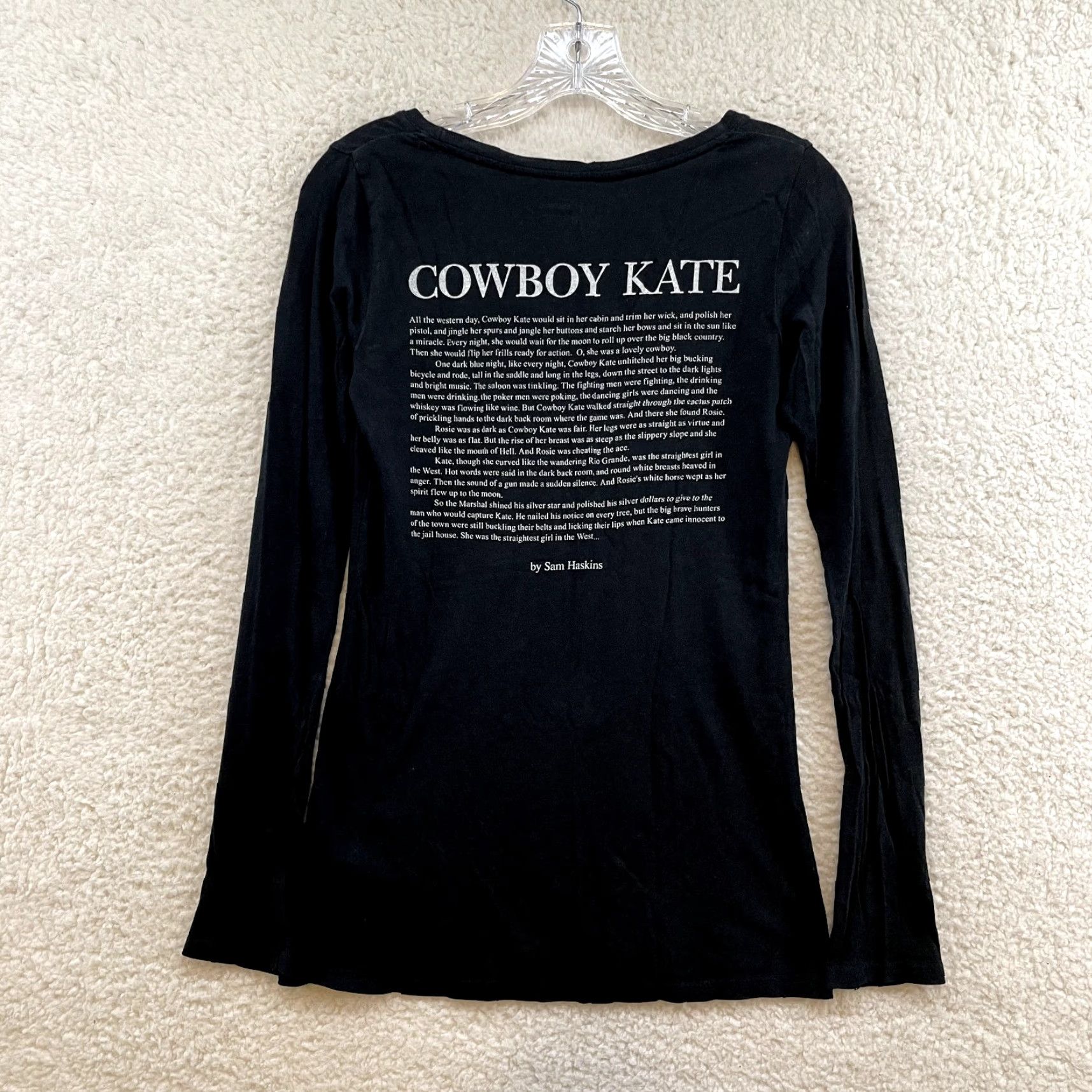 MOUSSY VINTAGE Cowboy Kate T-Shirt M Medium Graphic Sam Haskins Western Cowgirl Cyber Grunge Moussy Women T-Shirt Black Slim Casual Western Girls Size M / US 6-8 / IT 42-44 - 2 Thumbnail