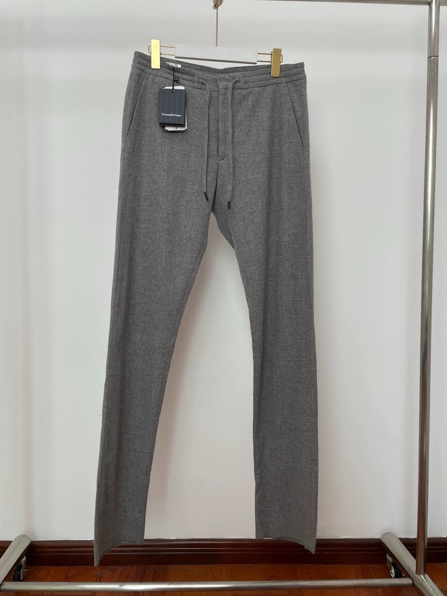 Ermenegildo Zegna ZEGNA Gray Wool-Cashmere Leather Trim Pants 48 New Size US 32 / EU 48 - 1 Thumbnail