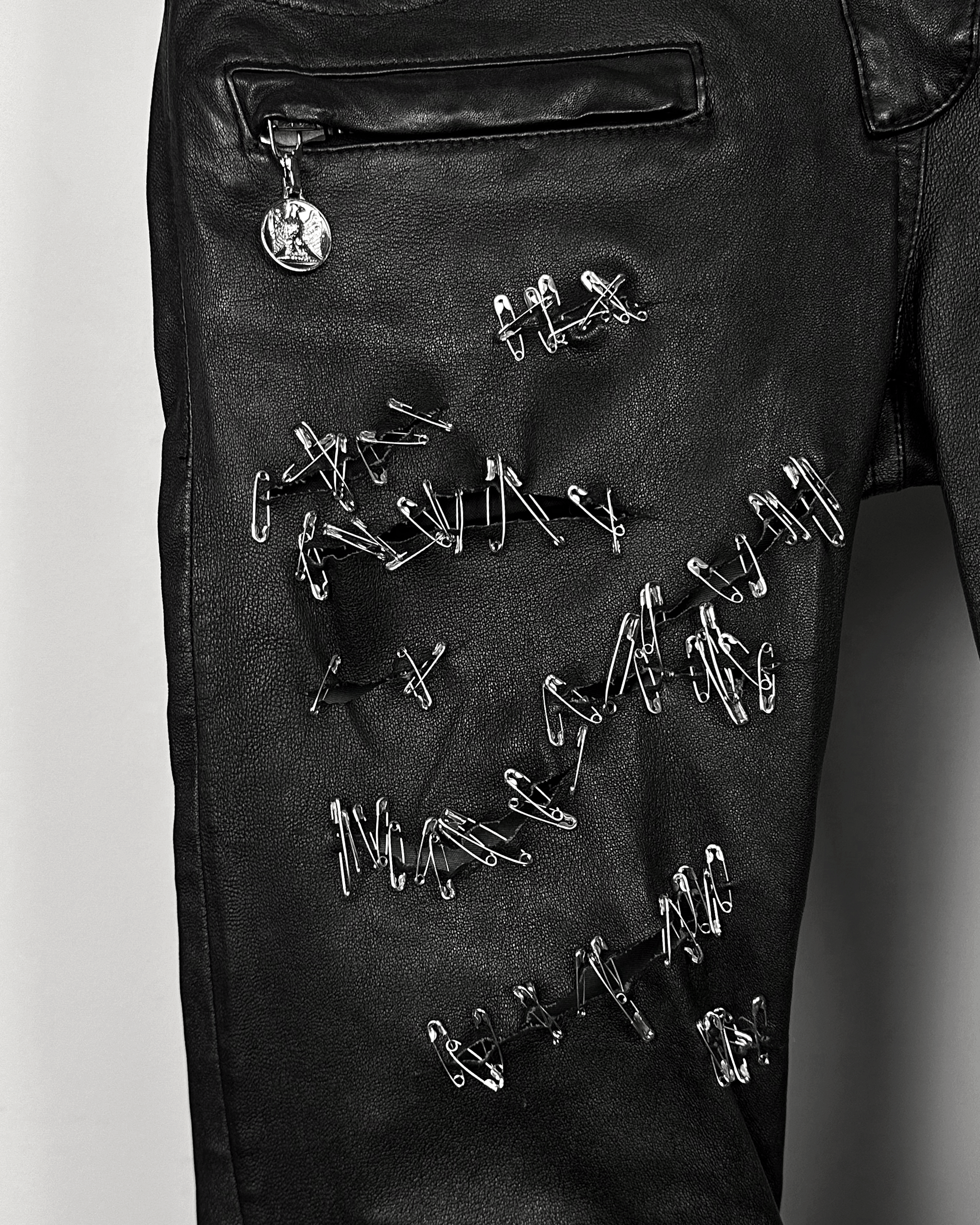 Balmain Balmain Christophe Decarnin Safety Pin Leather Biker Pants Size US 27 - 5 Thumbnail