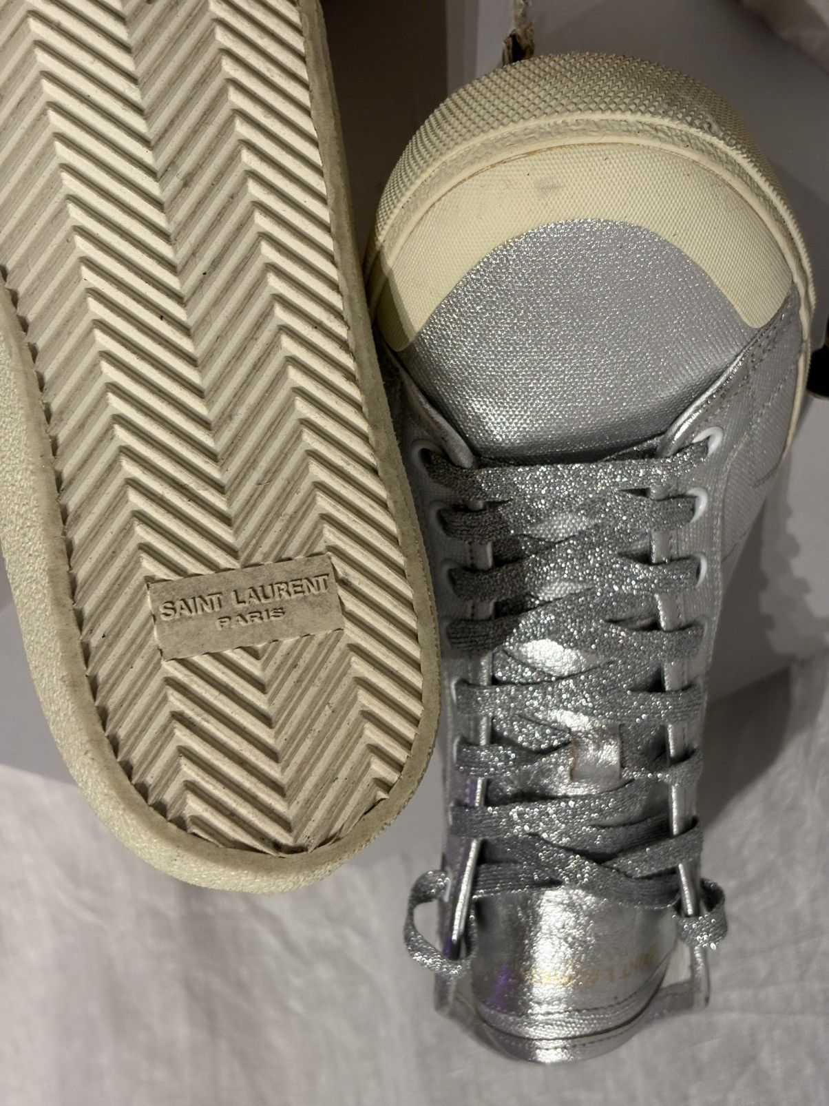 Saint Laurent Paris Silver Allsaints Converse style shoes Size US 10 / EU 43 - 3 Thumbnail