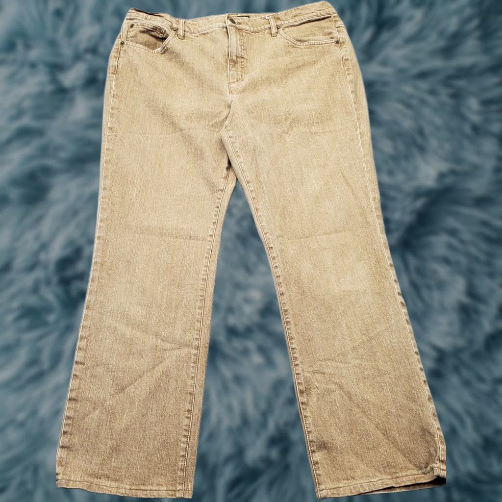 Ralph Lauren Lauren Ralph Lauren Jeans Women’s 16 Tan Denim Wide-Leg 5 Pocket Design Jeans Slim 28.25 Inseam Medium Wash Cotton Button Closure Denim Pattern Solid Size 38" / US 16 / IT 52 - 1 Thumbnail