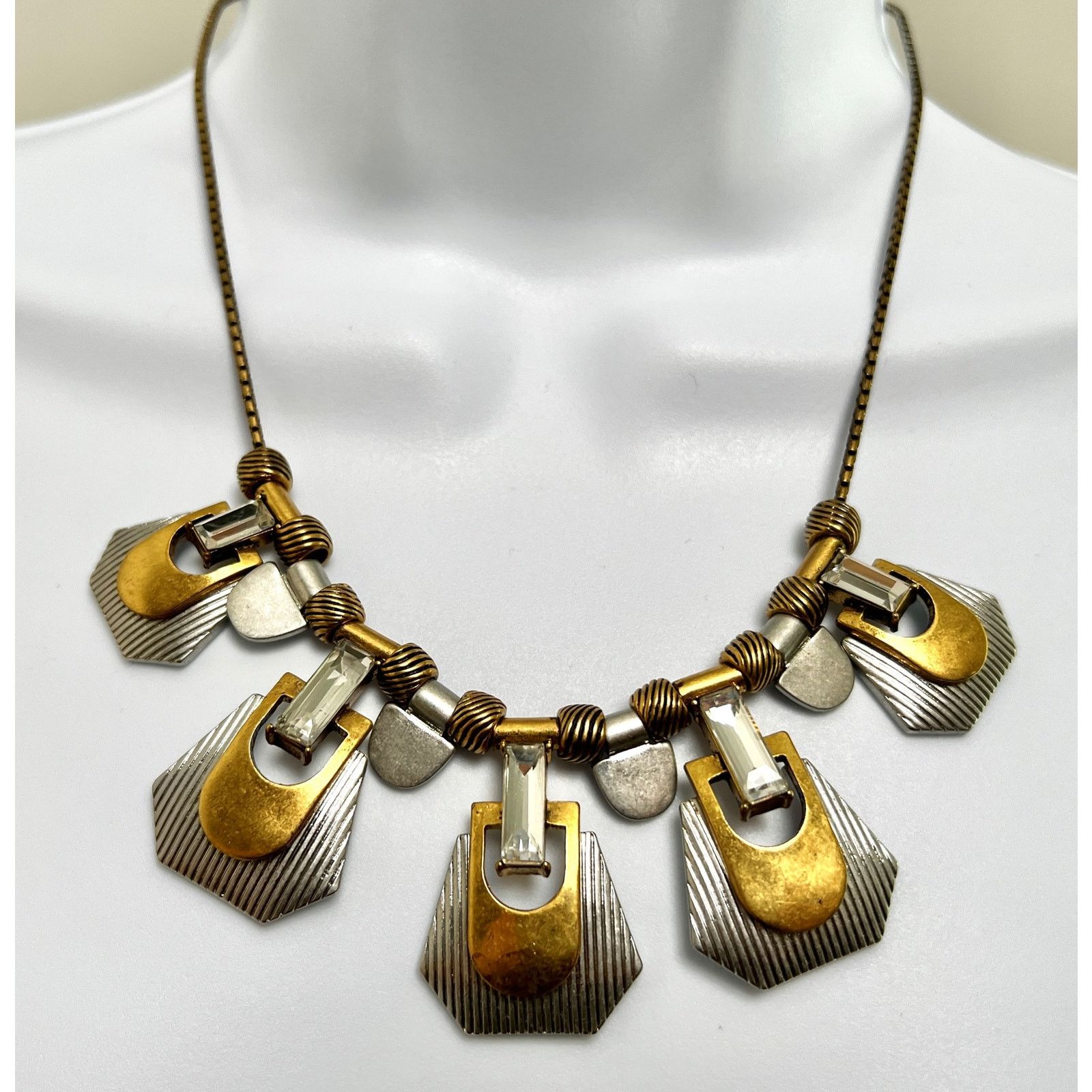 J.Crew J. Crew Deco Style Two-Tone & Crystal Statement Necklace Size ONE SIZE - 1 Thumbnail