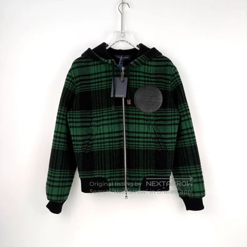 Louis Vuitton Louis Vuitton Green Plaid Wool Zip Hooded Jacket Size XXS / US 00 / IT 34 - 3 Thumbnail
