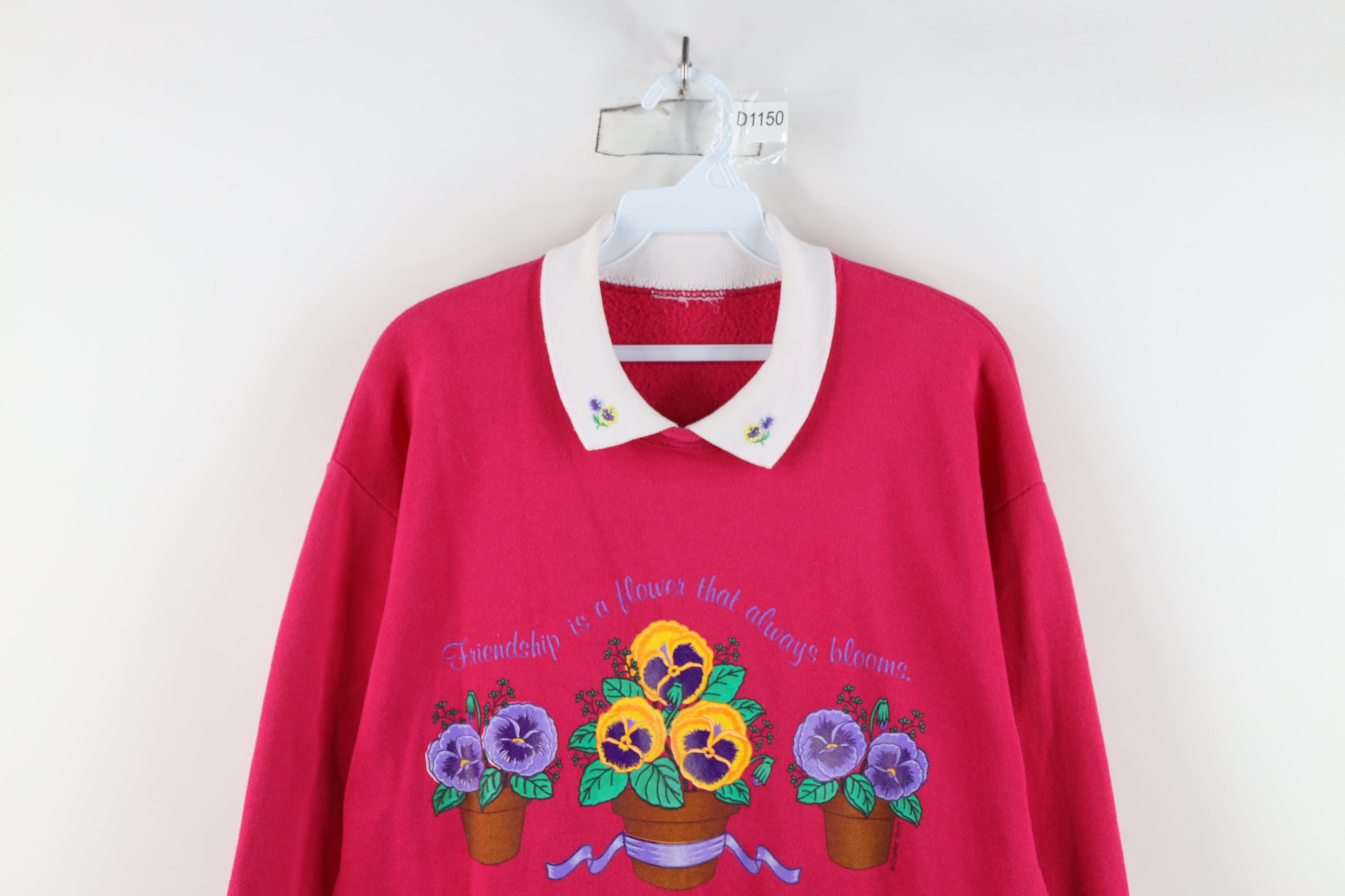 Vintage Vintage 90s Streetwear Friendship Flower Collared Sweatshirt Size M / US 6-8 / IT 42-44 - 2 Thumbnail